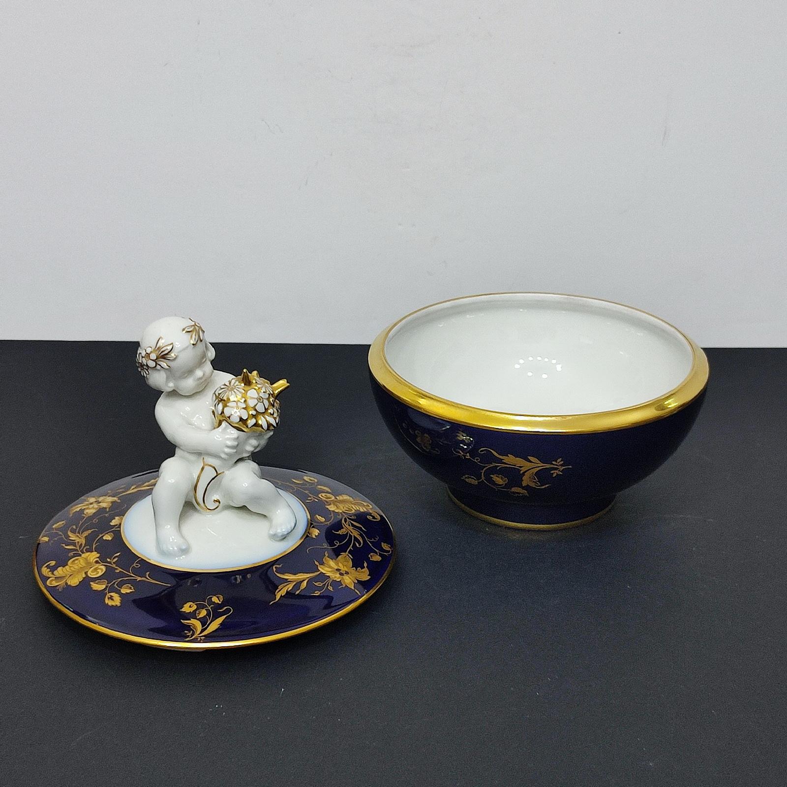 Large Jlmenau Porcelain Lidded Jar and a Hutschenreuter Sugar Bowl with Putto For Sale 6