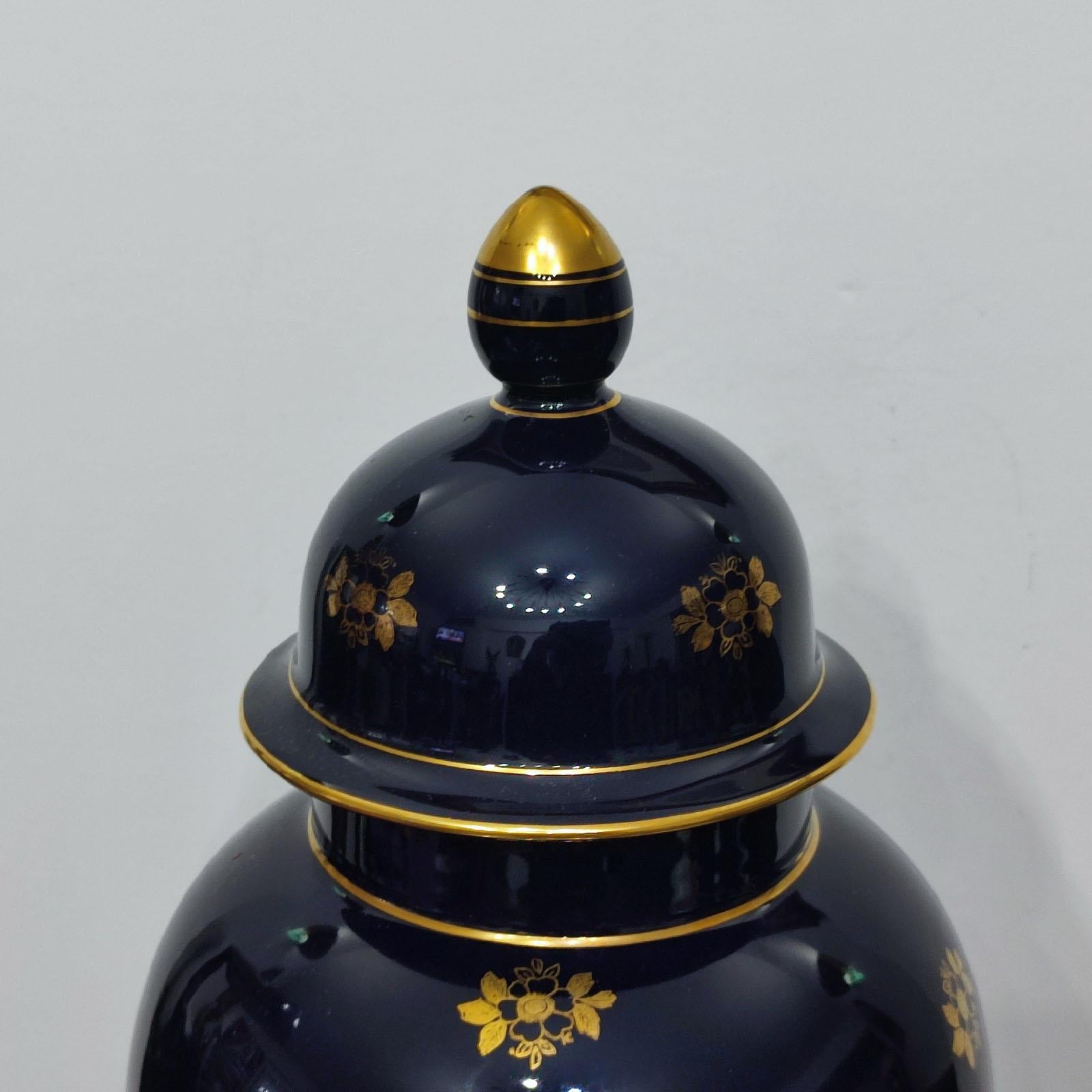 Hand-Painted Large Jlmenau Porcelain Lidded Jar and a Hutschenreuter Sugar Bowl with Putto For Sale