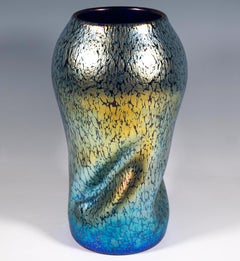 Large Johann Lötz Witwe Art Nouveau Vase, Decor Cobalt Papillon, Austria ca 1900