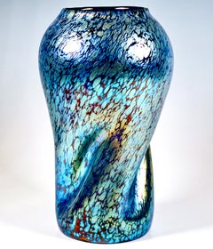 Large Johann Lötz Witwe Art Nouveau Vase, Decor Cobalt Papillon, circa 1900