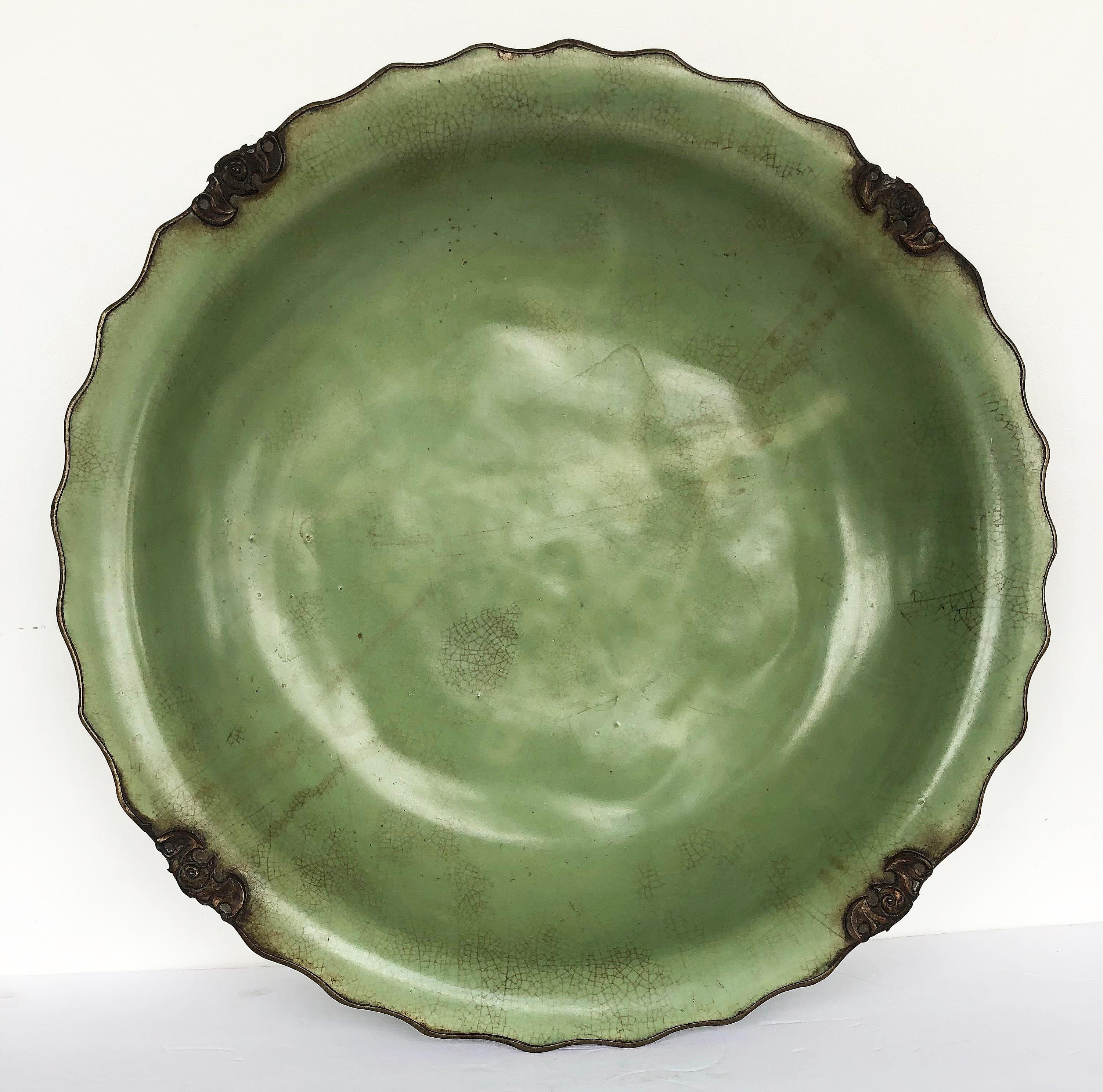 Large John Richard Porcelain Ceramic Centerpiece Bowl with Crackle Glaze For Sale 1