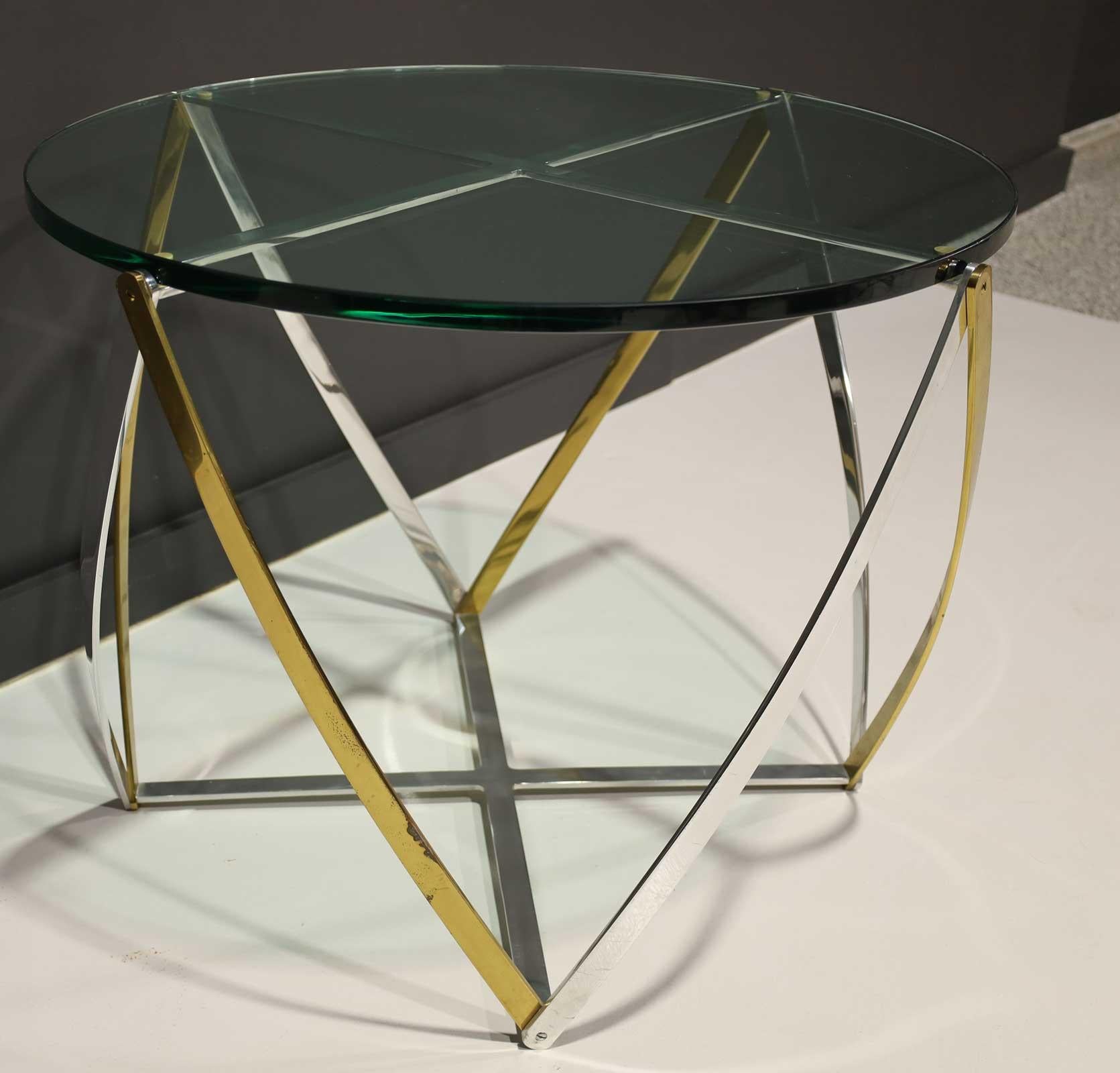 Large John Vesey Brass and Brushed Aluminum Table 1970s, Glass Top In Good Condition For Sale In Dallas, TX