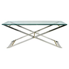 Grande console ou table de canapé de style John Vesey avec cadre en chrome poli et laiton