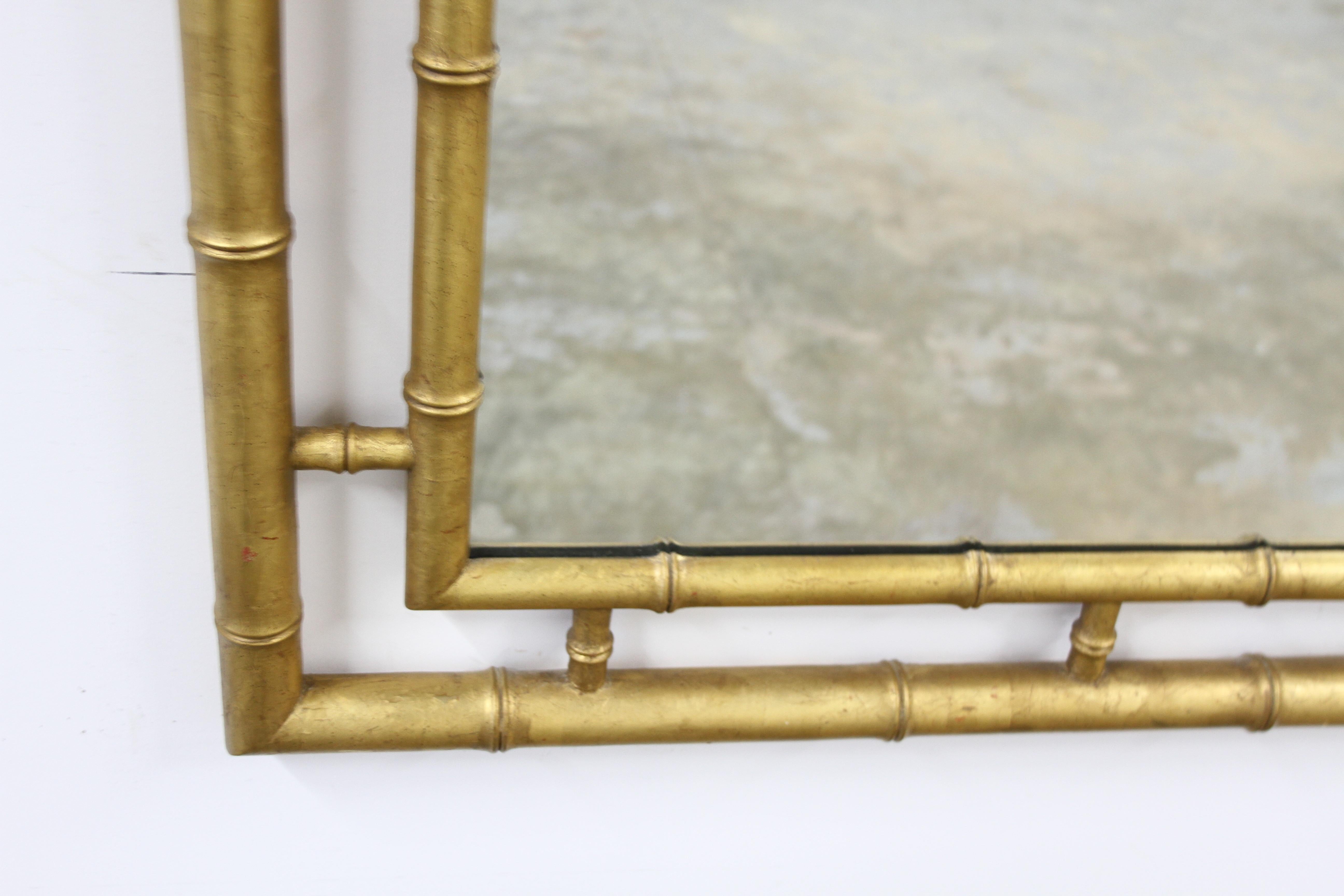 Américain Grand miroir à feuilles d'or en faux bambou de style Chippendale chinois de John Widdicomb en vente