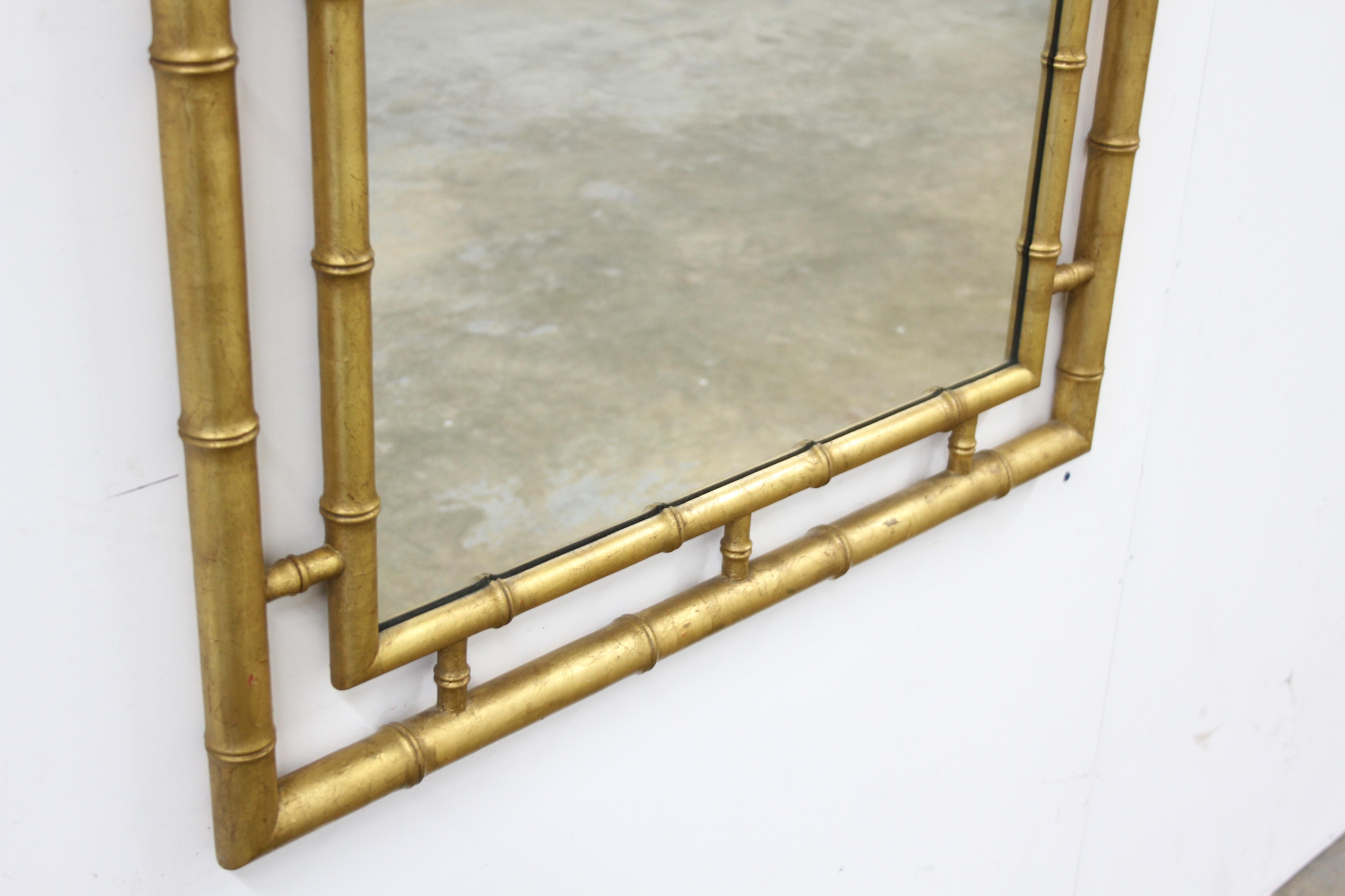 American Large John Widdicomb Chinese Chippendale Style Faux Bamboo Gold Leaf Mirror For Sale