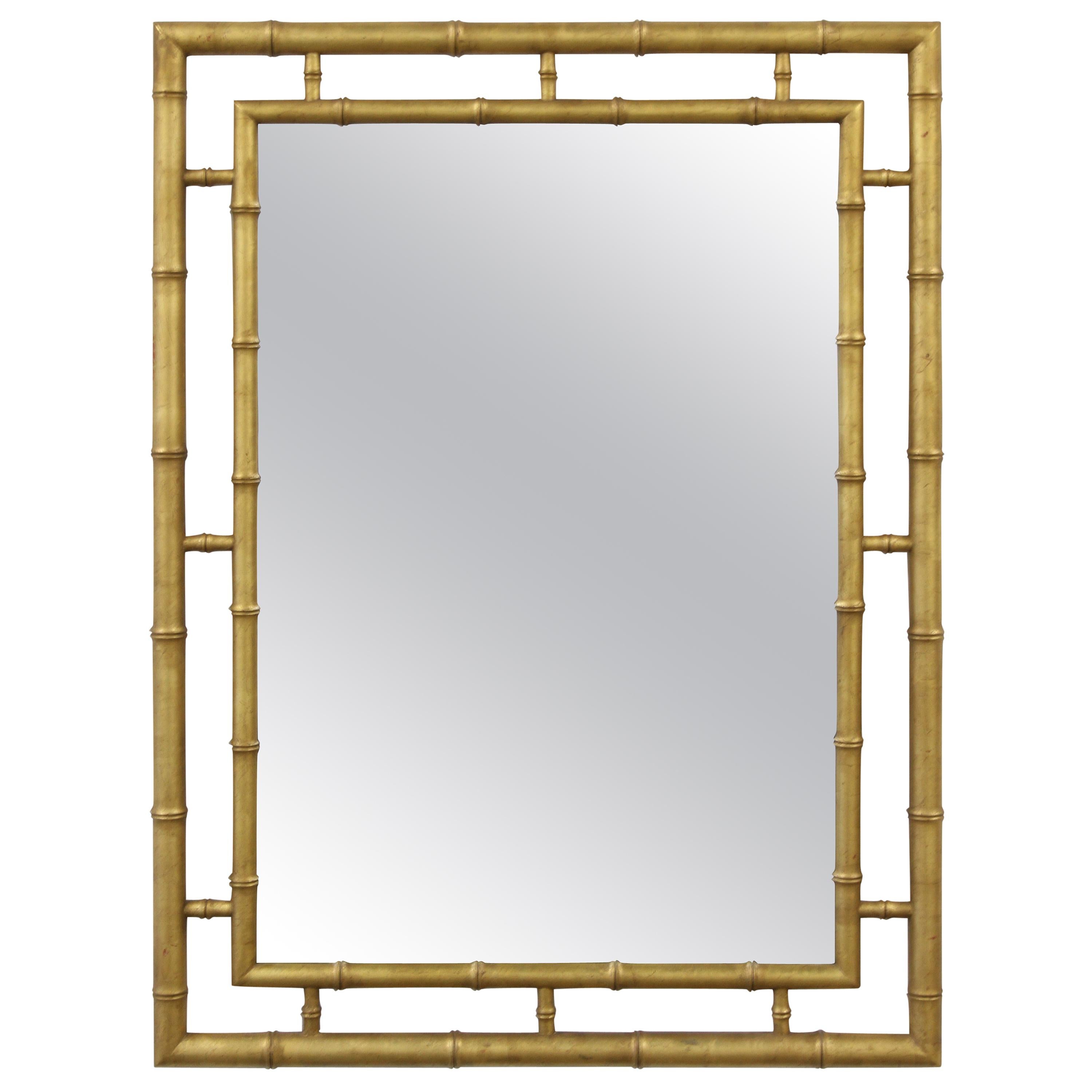 Large John Widdicomb Chinese Chippendale Style Faux Bamboo Gold Leaf Mirror For Sale