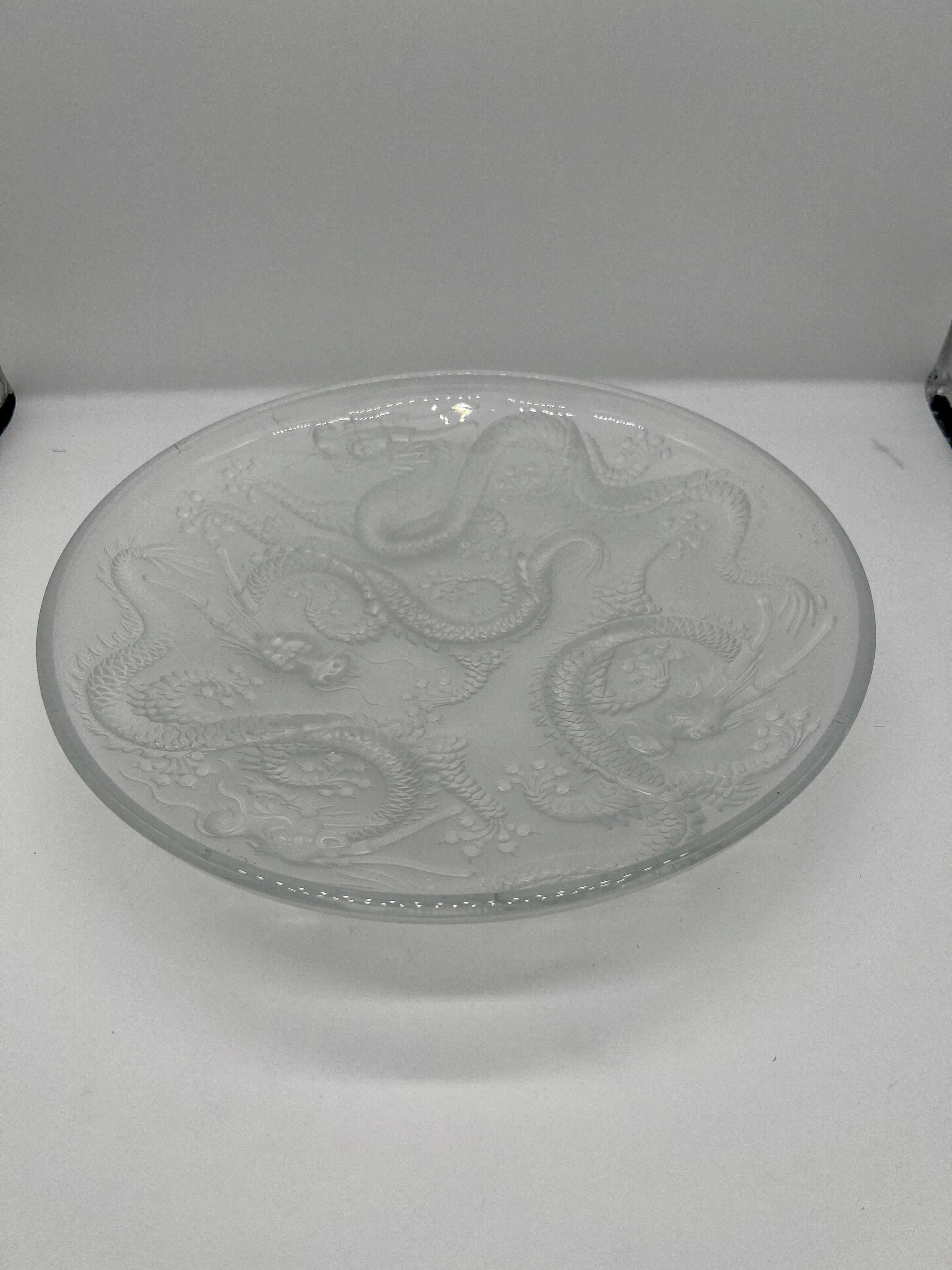 Chinoiserie Large Josef Inwald Art Glass Platter With 5 Claw Dragon - Barolac Glass For Sale