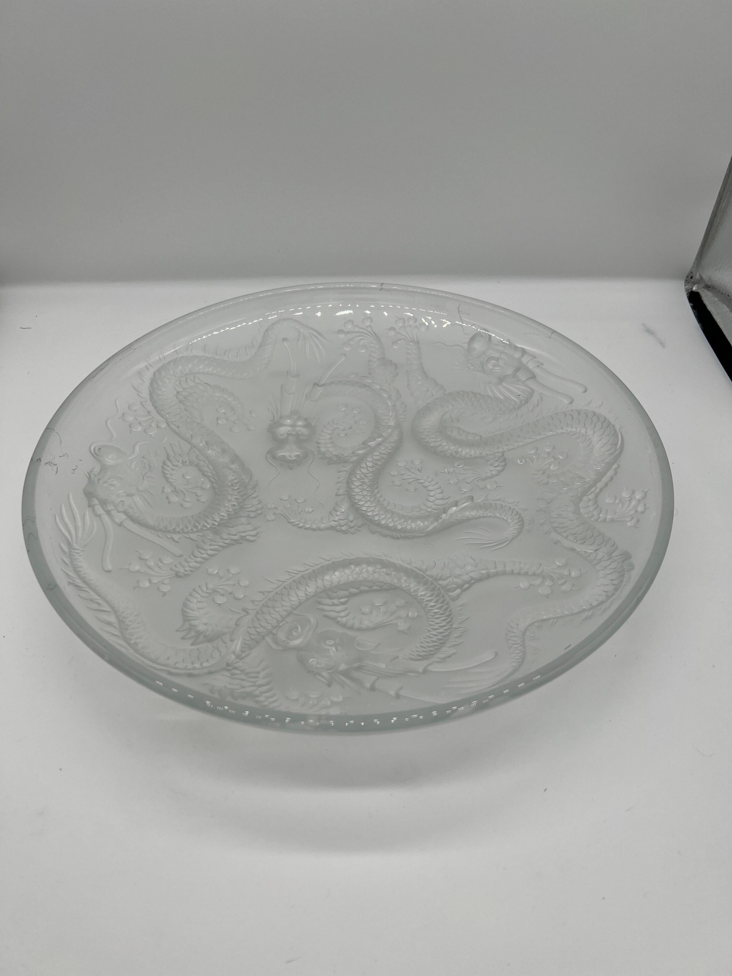 Austrian Large Josef Inwald Art Glass Platter With 5 Claw Dragon - Barolac Glass For Sale
