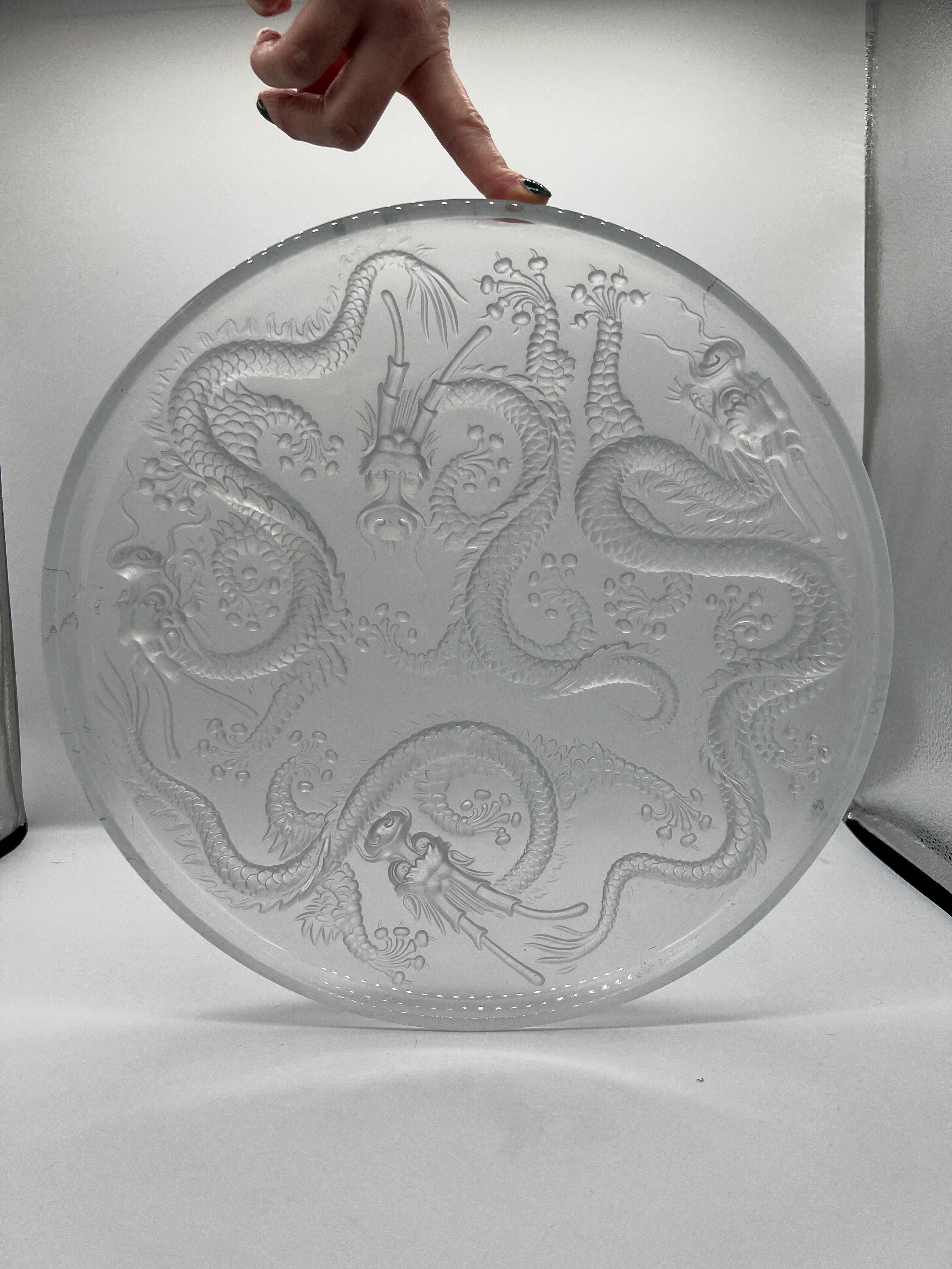 Large Josef Inwald Art Glass Platter With 5 Claw Dragon - Barolac Glass In Good Condition For Sale In Atlanta, GA