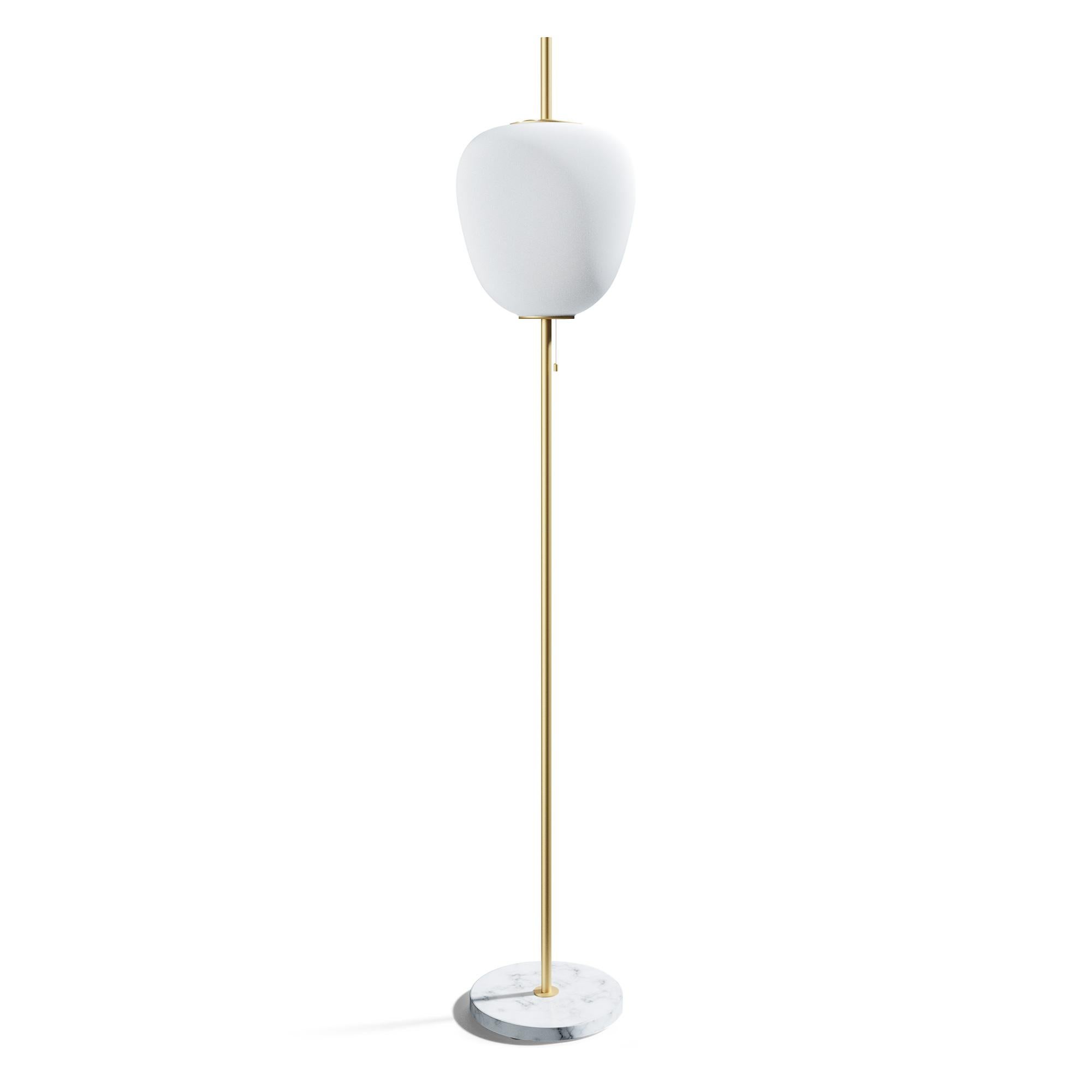 Large Joseph-André Motte J14 floor lamp in brushed brass and gray marble for Disderot. 

Originally designed in 1957, this sculptural floor lamp is a newly produced numbered edition with authentication certificate made in France by Disderot with
