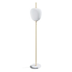 Large Joseph-André Motte J14 Floor Lamp in Brushed Brass and Marble for Disderot