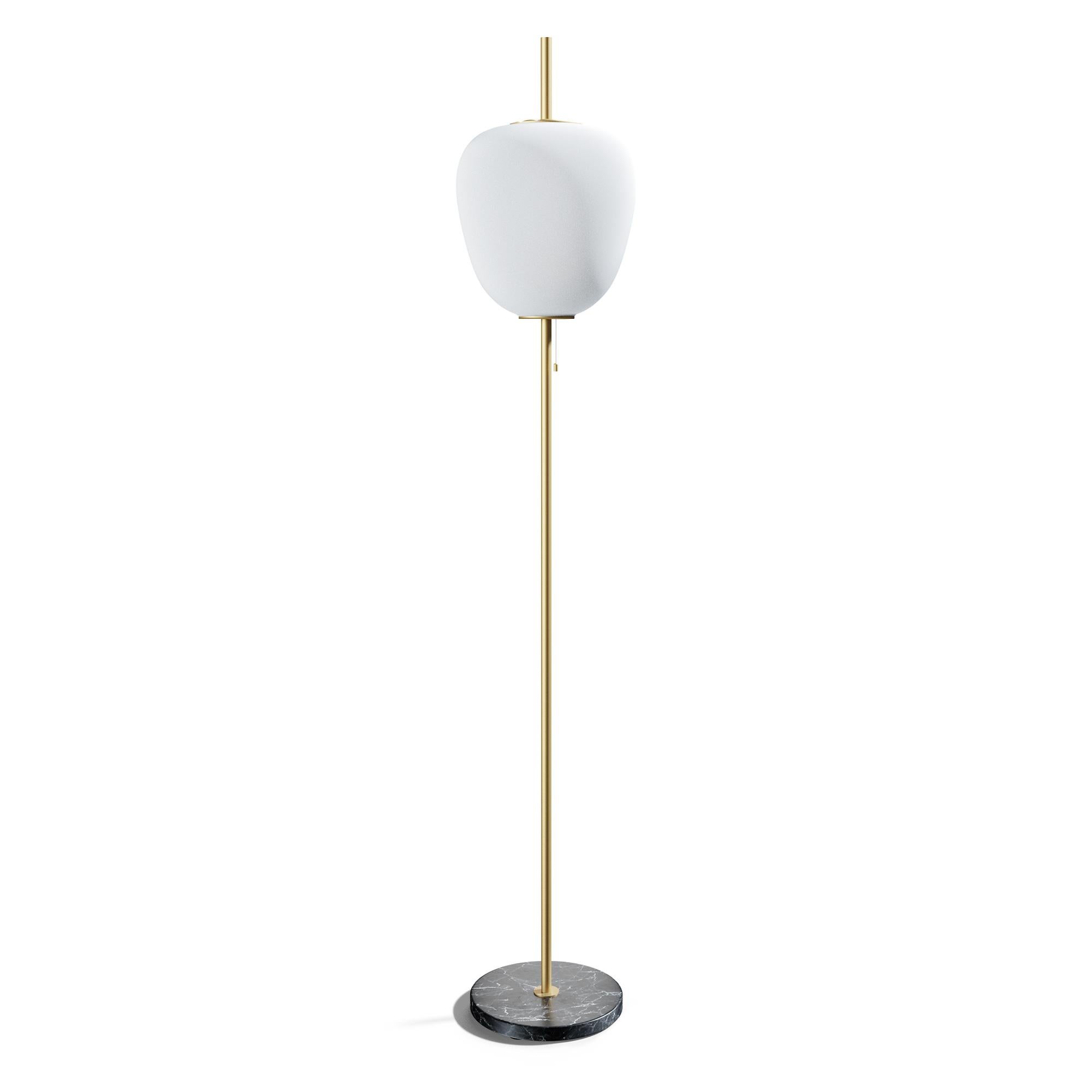 French Large Joseph-André Motte J14 Floor Lamp in Brushed Brass and Marble for Disderot For Sale