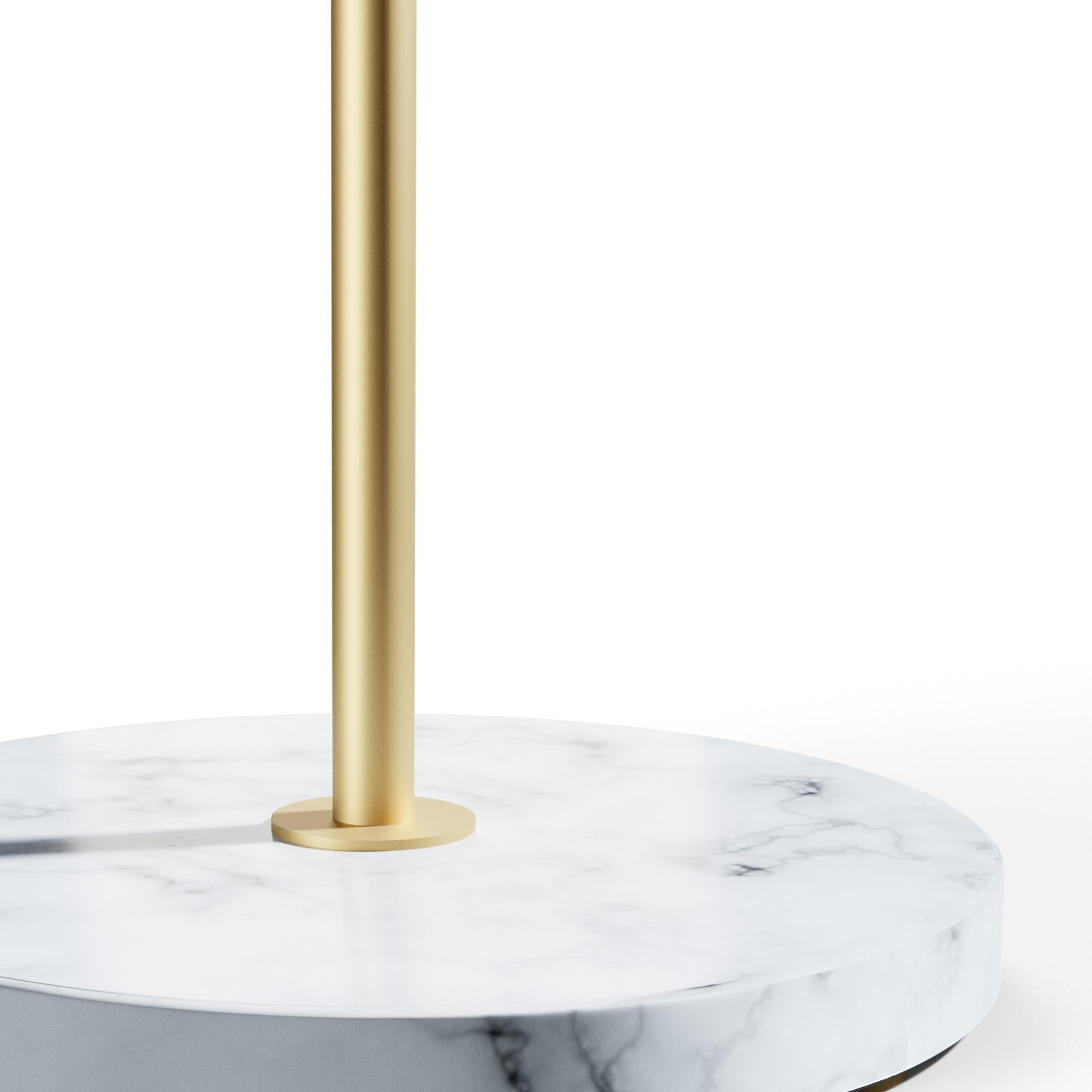 Opaline Glass Large Joseph-André Motte J14 Floor Lamp in Brushed Brass and Marble for Disderot For Sale