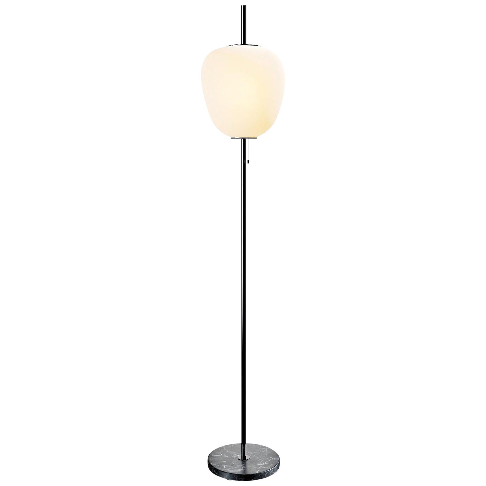 Grande lampada da terra Joseph-André Motte J14 in cromo e marmo nero per Disderot
