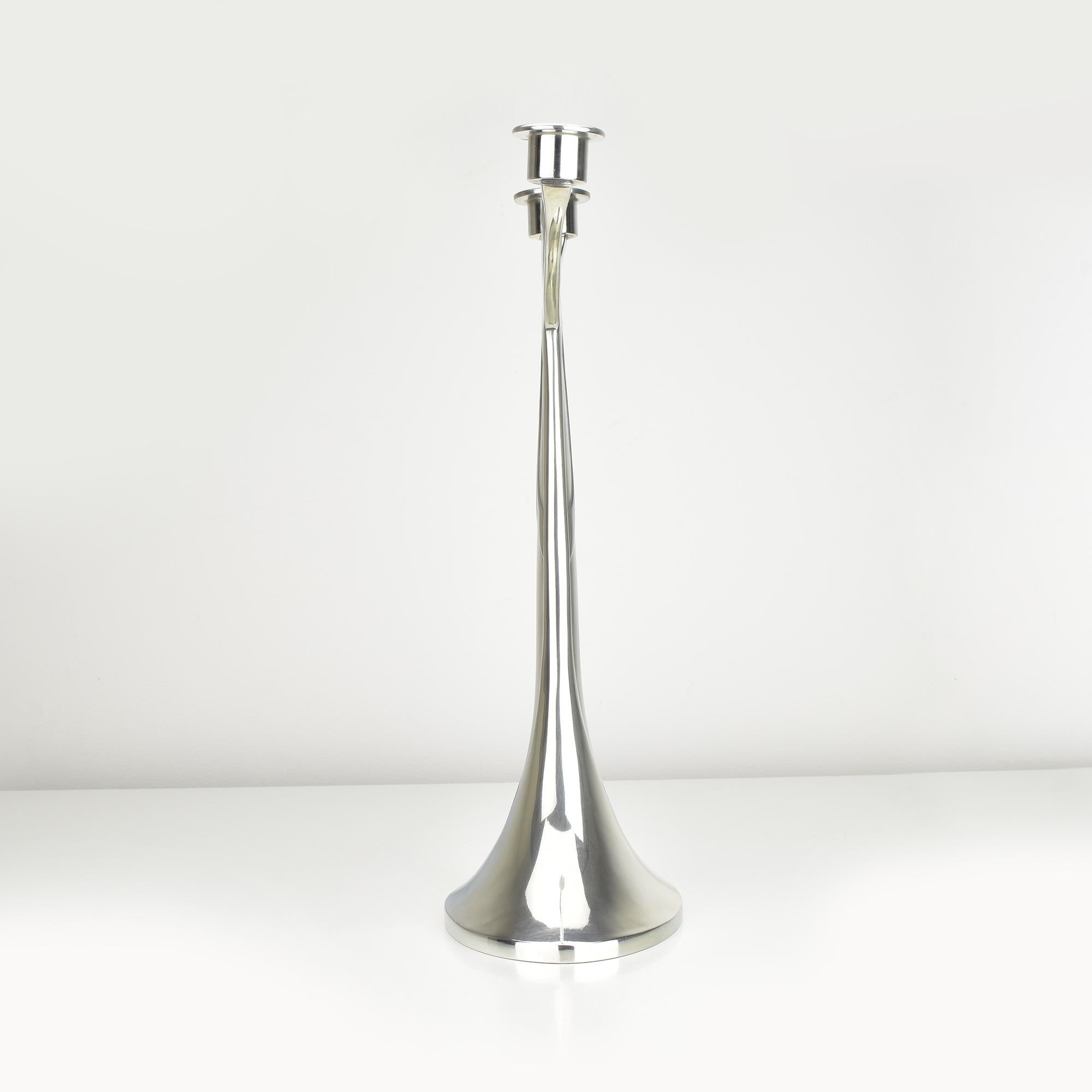 German Large Joseph Maria Olbrich Candleholder, Kayserzinn Reproduction, 1980s Design For Sale