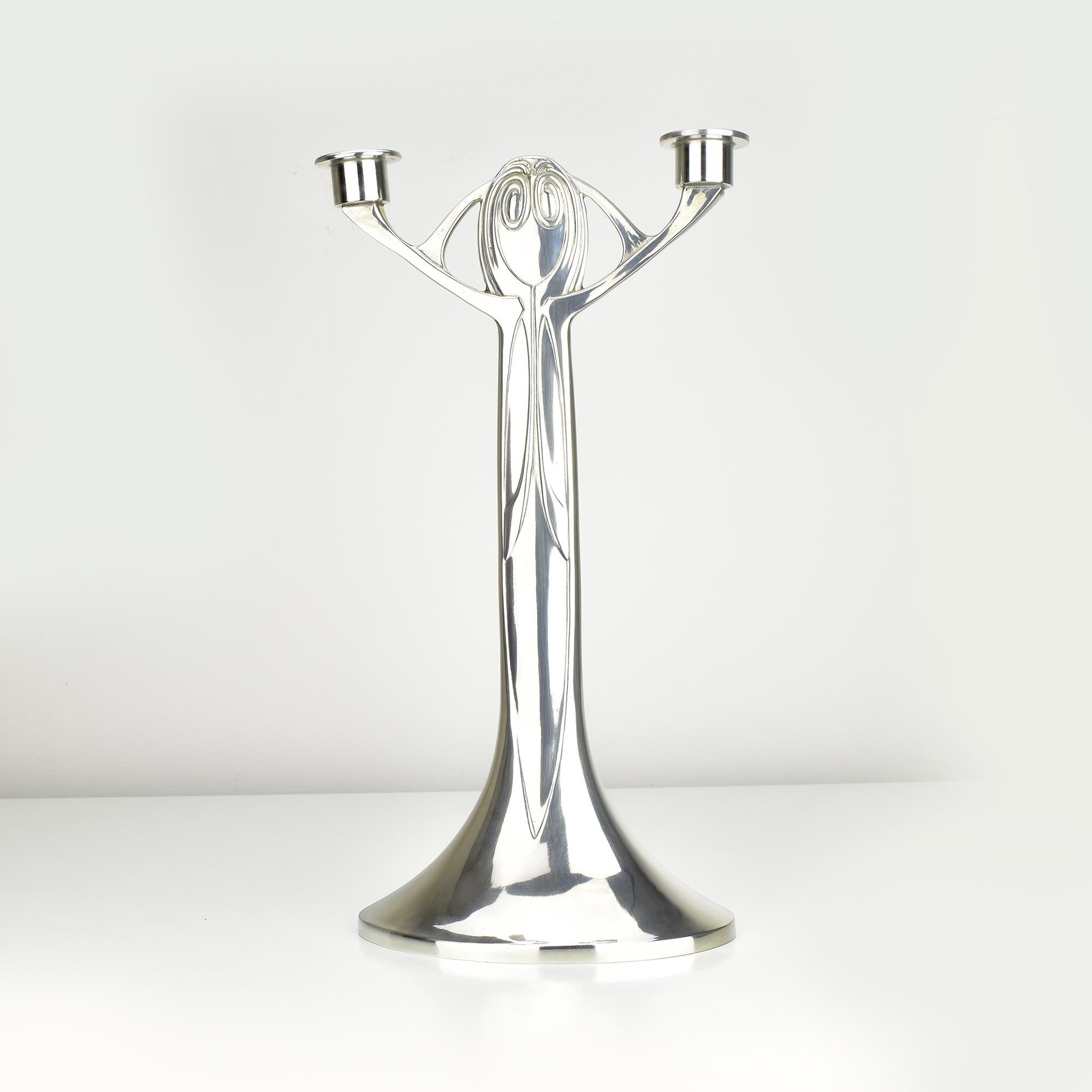 Cast Large Joseph Maria Olbrich Candleholder, Kayserzinn Reproduction, 1980s Design For Sale