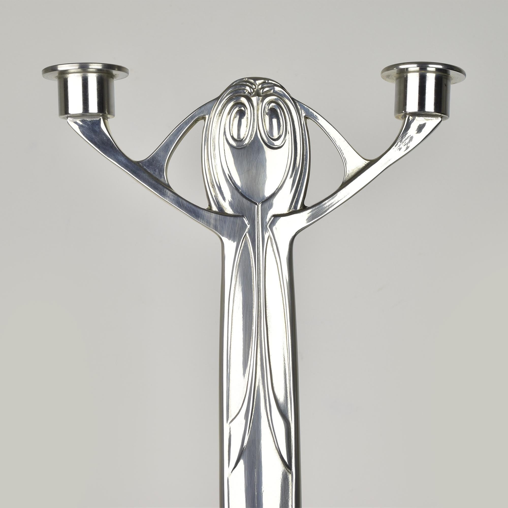 Pewter Large Joseph Maria Olbrich Candleholder, Kayserzinn Reproduction, 1980s Design For Sale