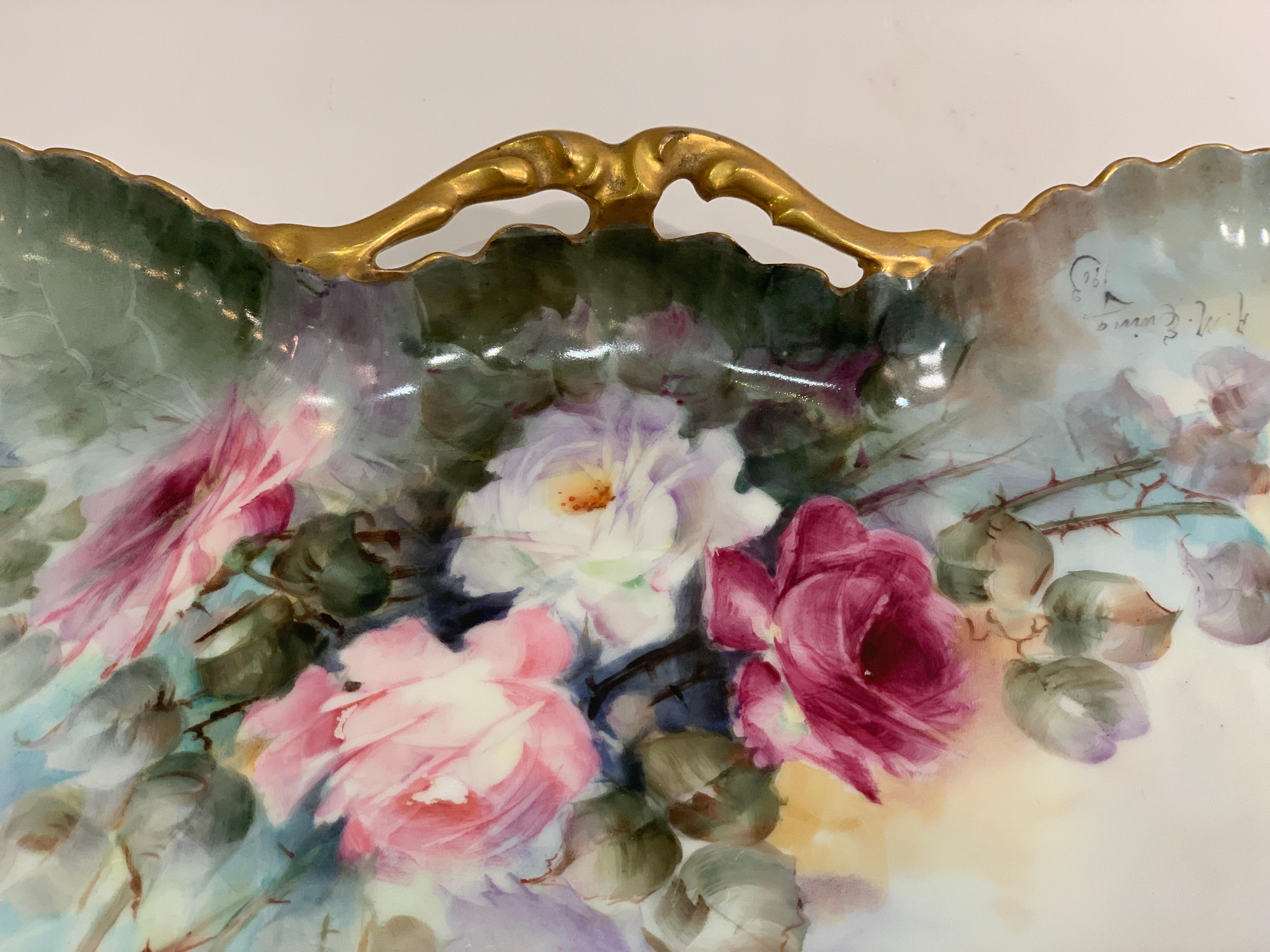 Victorian Large JPL Jean Pouyat Limoges Butterfly Shaped Antique Porcelain Tray or Platter