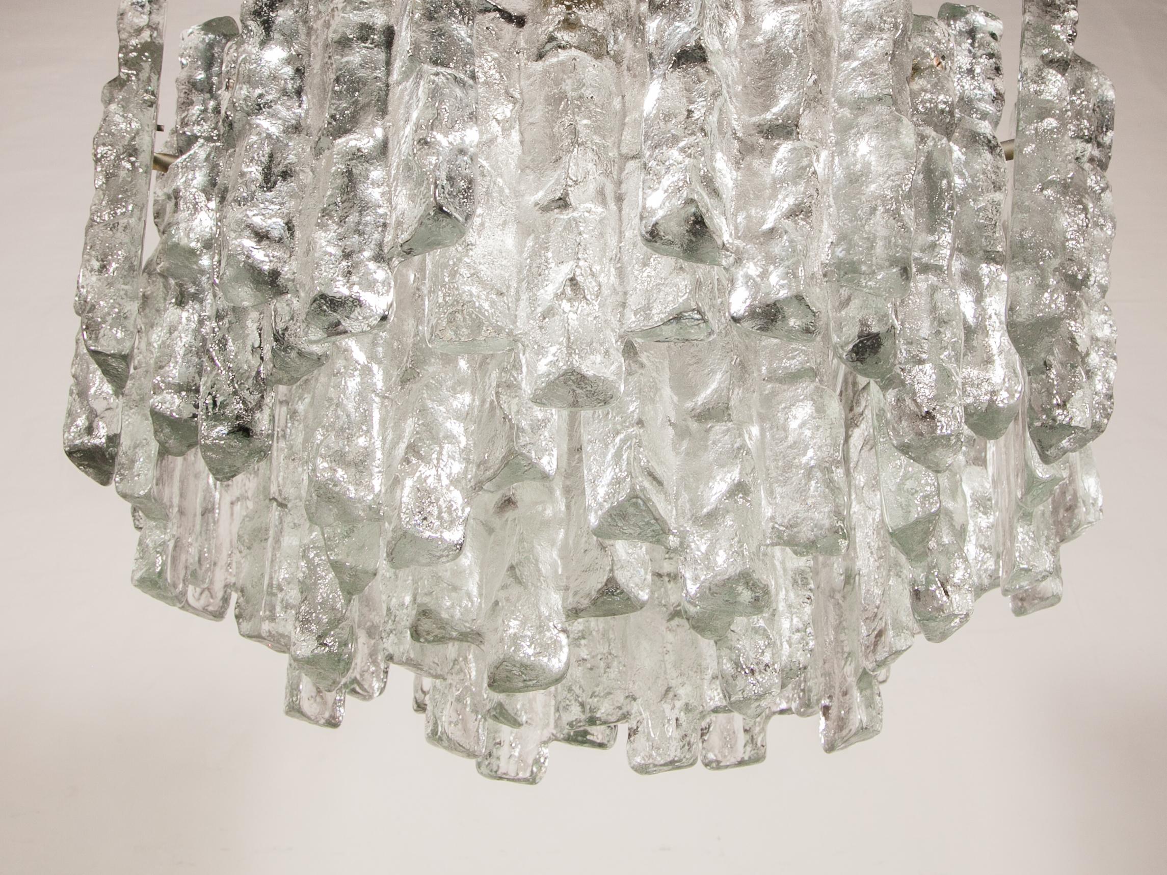 LARGE JT Kalmar, Austria, Murano Glass Iced Blocks, Chandelier, 1960s en venta 4
