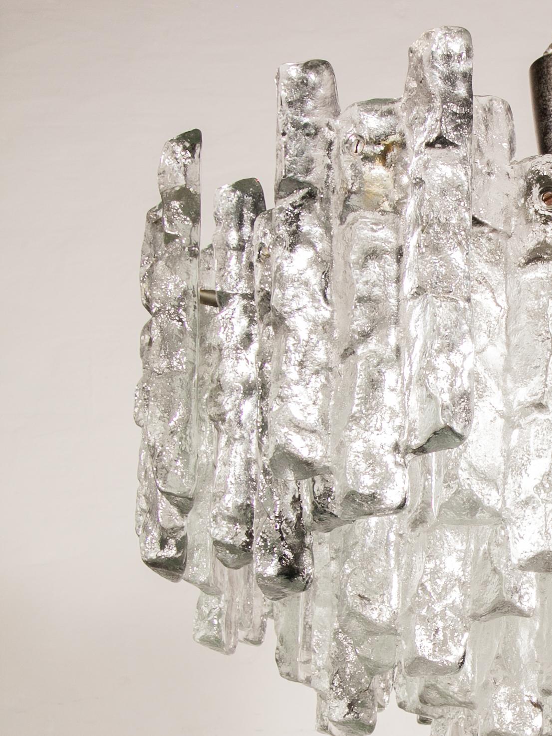 LARGE JT Kalmar, Austria, Murano Glass Iced Blocks, Chandelier, 1960s en venta 6