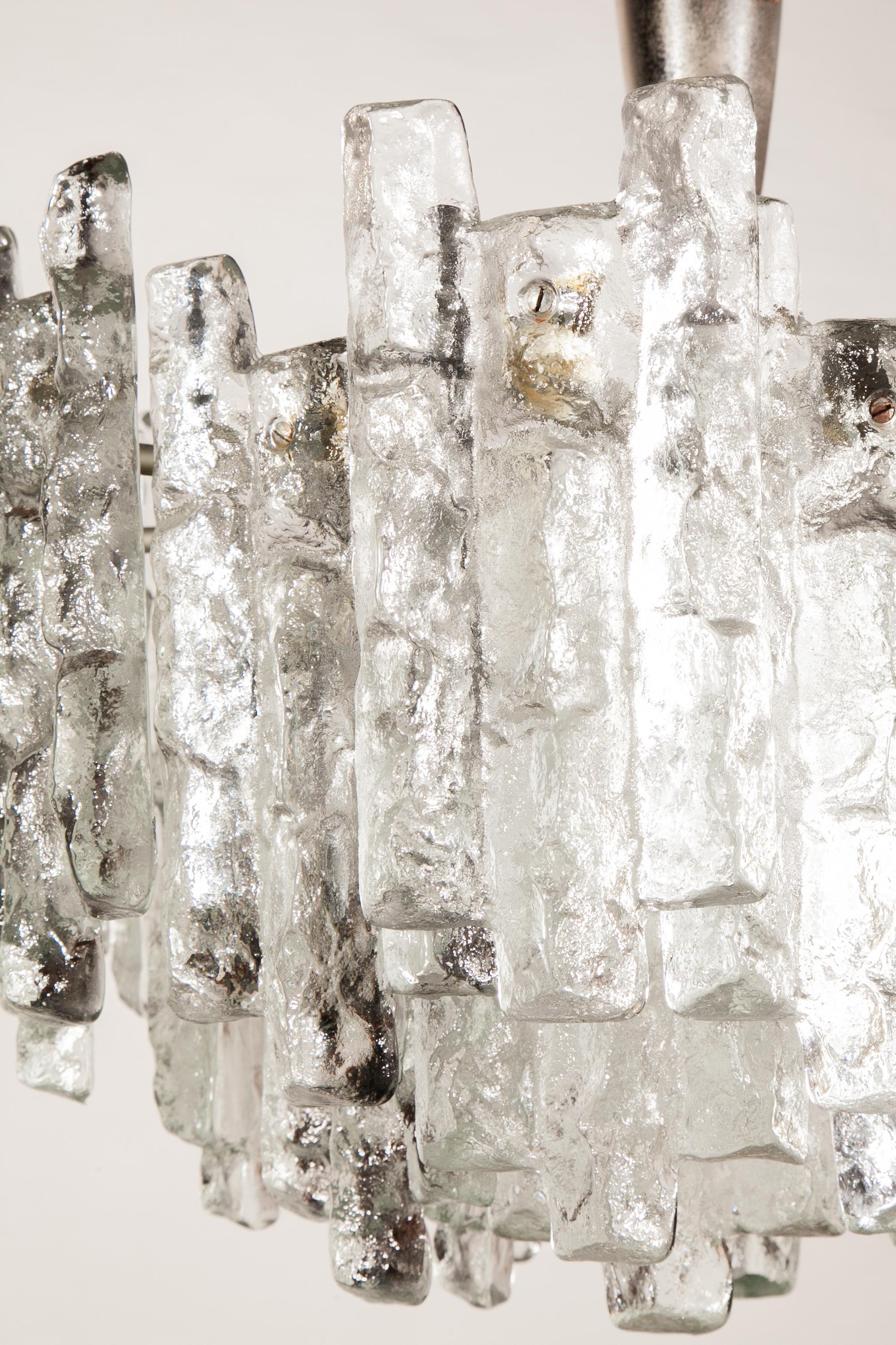 LARGE JT Kalmar, Austria, Murano Glass Iced Blocks, Chandelier, 1960s en venta 7