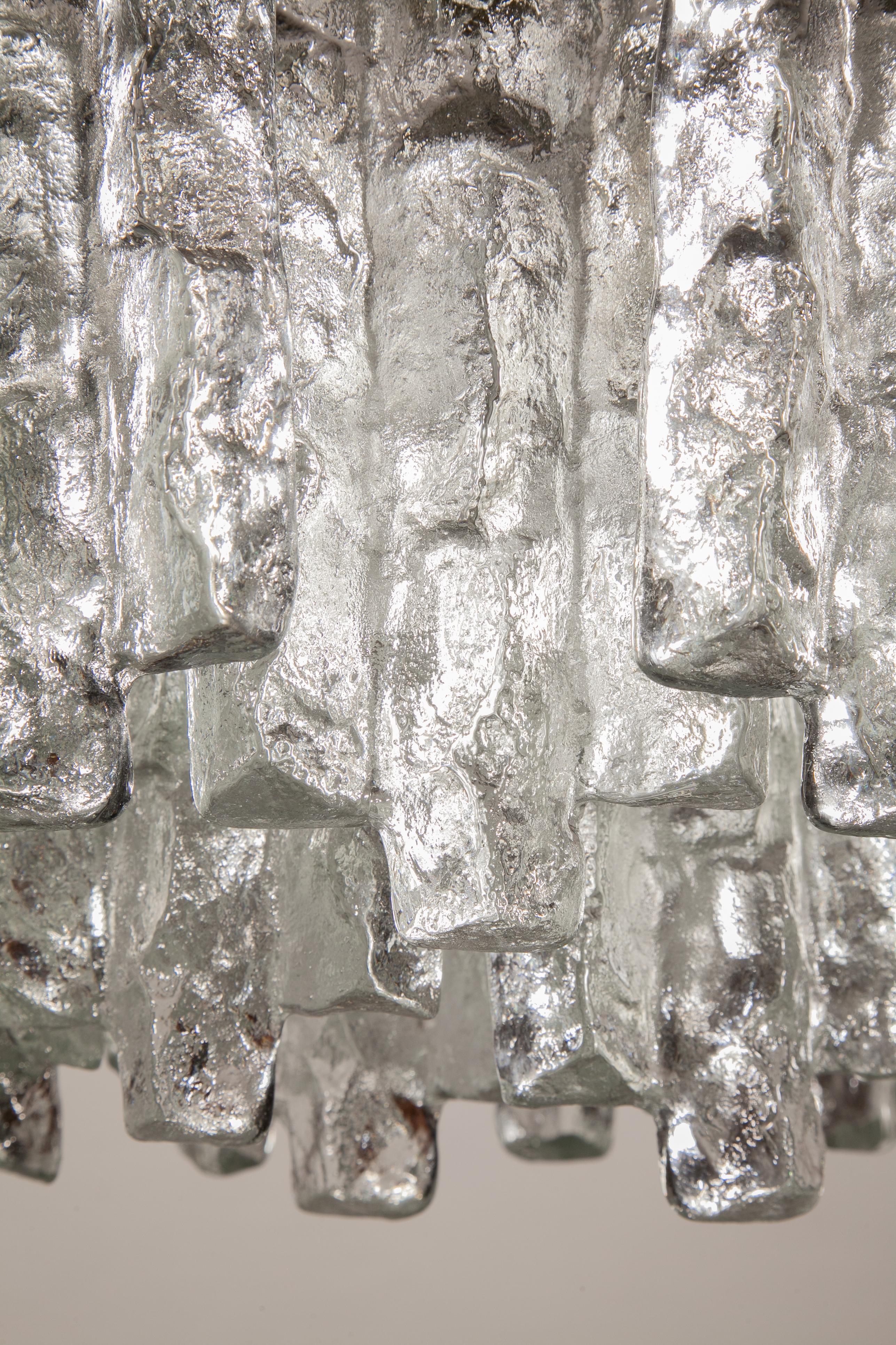 LARGE JT Kalmar, Austria, Murano Glass Iced Blocks, Chandelier, 1960s en venta 9