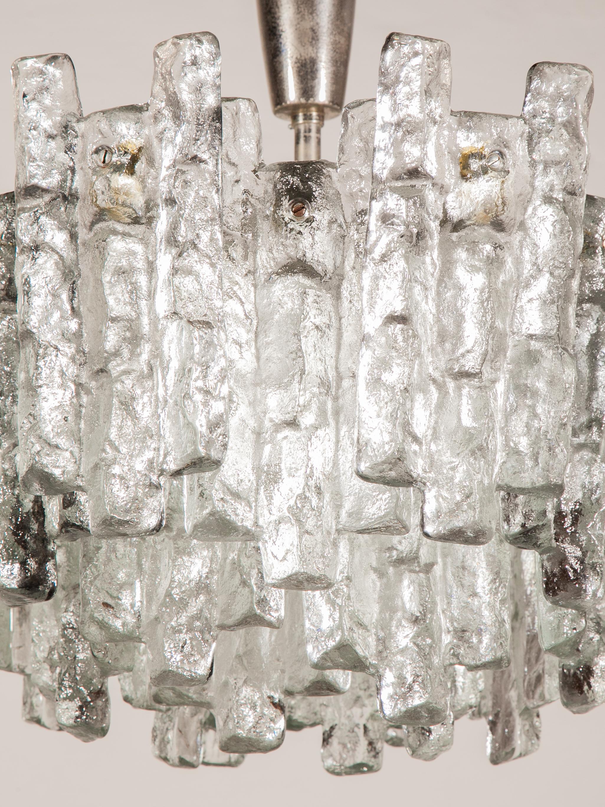 LARGE JT Kalmar, Austria, Murano Glass Iced Blocks, Chandelier, 1960s en venta 2