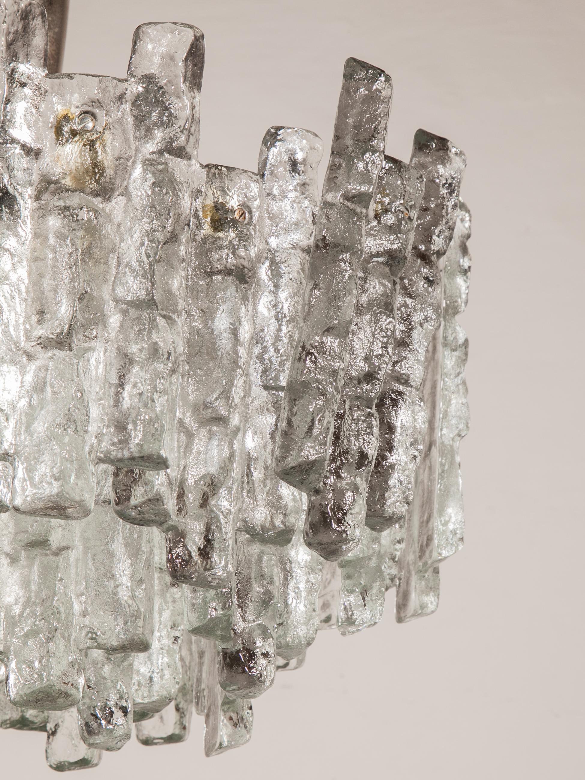 LARGE JT Kalmar, Austria, Murano Glass Iced Blocks, Chandelier, 1960s en venta 3