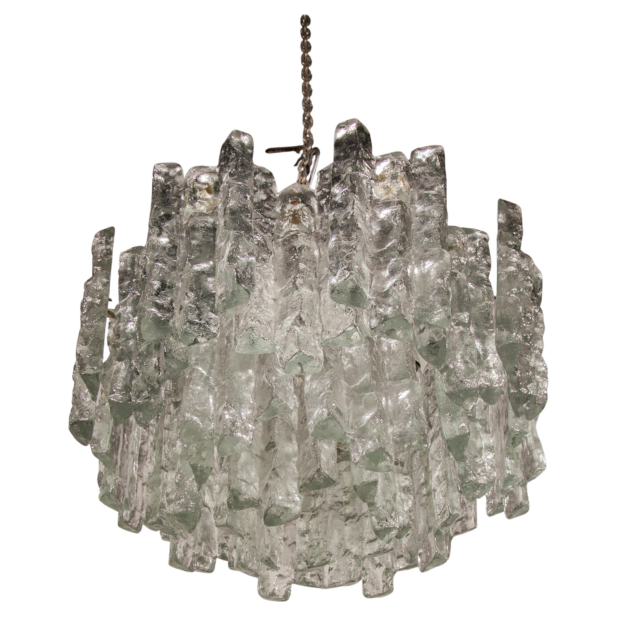 LARGE JT Kalmar, Austria, Murano Glass Iced Blocks, Chandelier, 1960s en venta