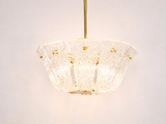 Large J.T. Kalmar Curved Basket Chandelier, Brass & Textured Glass, Vienna, 1950