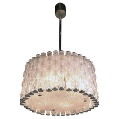 1 'of 2' Kalmar Drum Chandelier Tubular Crystal Glass & Chrome, Austria 1960s