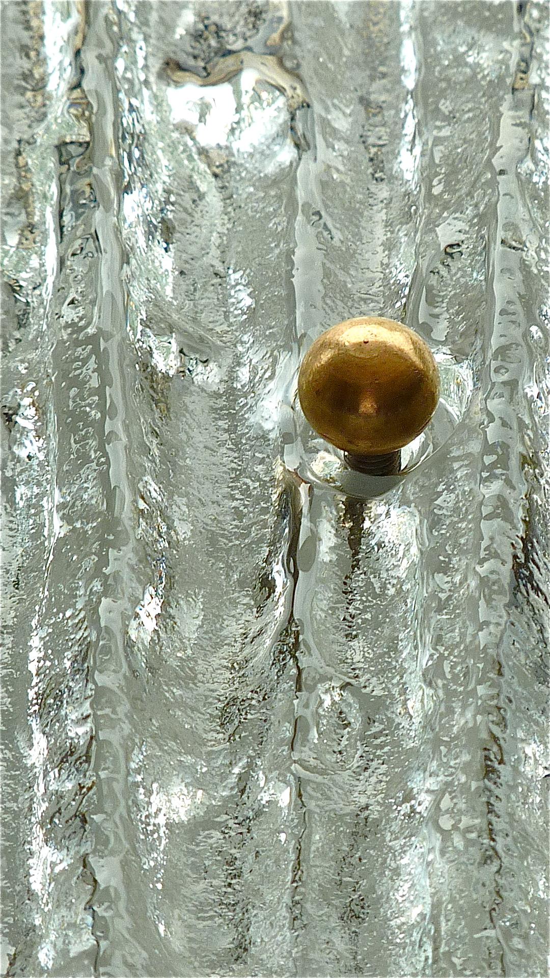Mid-20th Century Large J.T. Kalmar Flush Mount Wall Light Ice Glass Brass White Metal 1960s For Sale