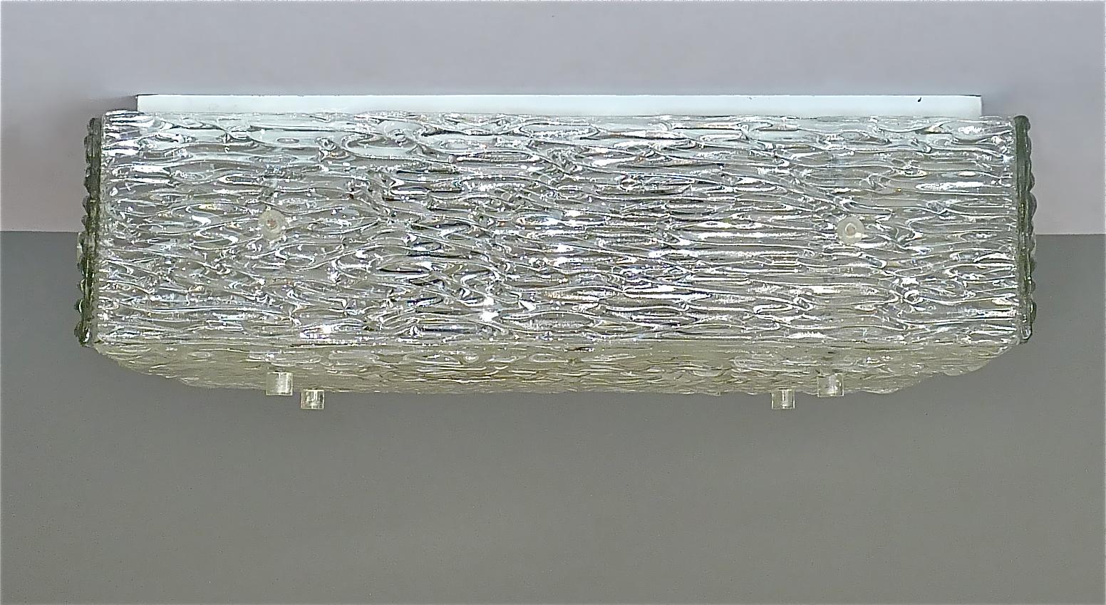 Large J.T. Kalmar Flush Mount Wall Light Murano Glass Brass White Metal 1960s For Sale 3