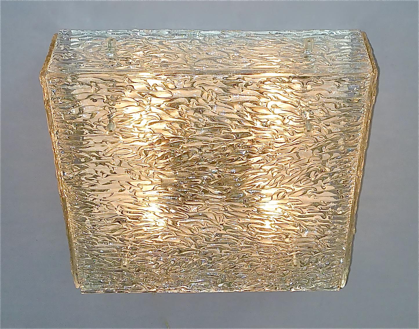 Large J.T. Kalmar Flush Mount Wall Light Murano Glass Brass White Metal 1960s For Sale 5