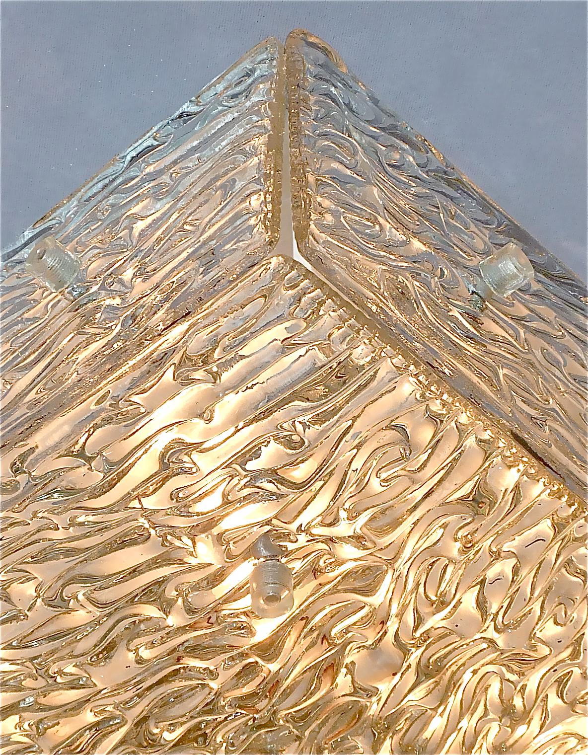 Large J.T. Kalmar Flush Mount Wall Light Murano Glass Brass White Metal 1960s For Sale 7