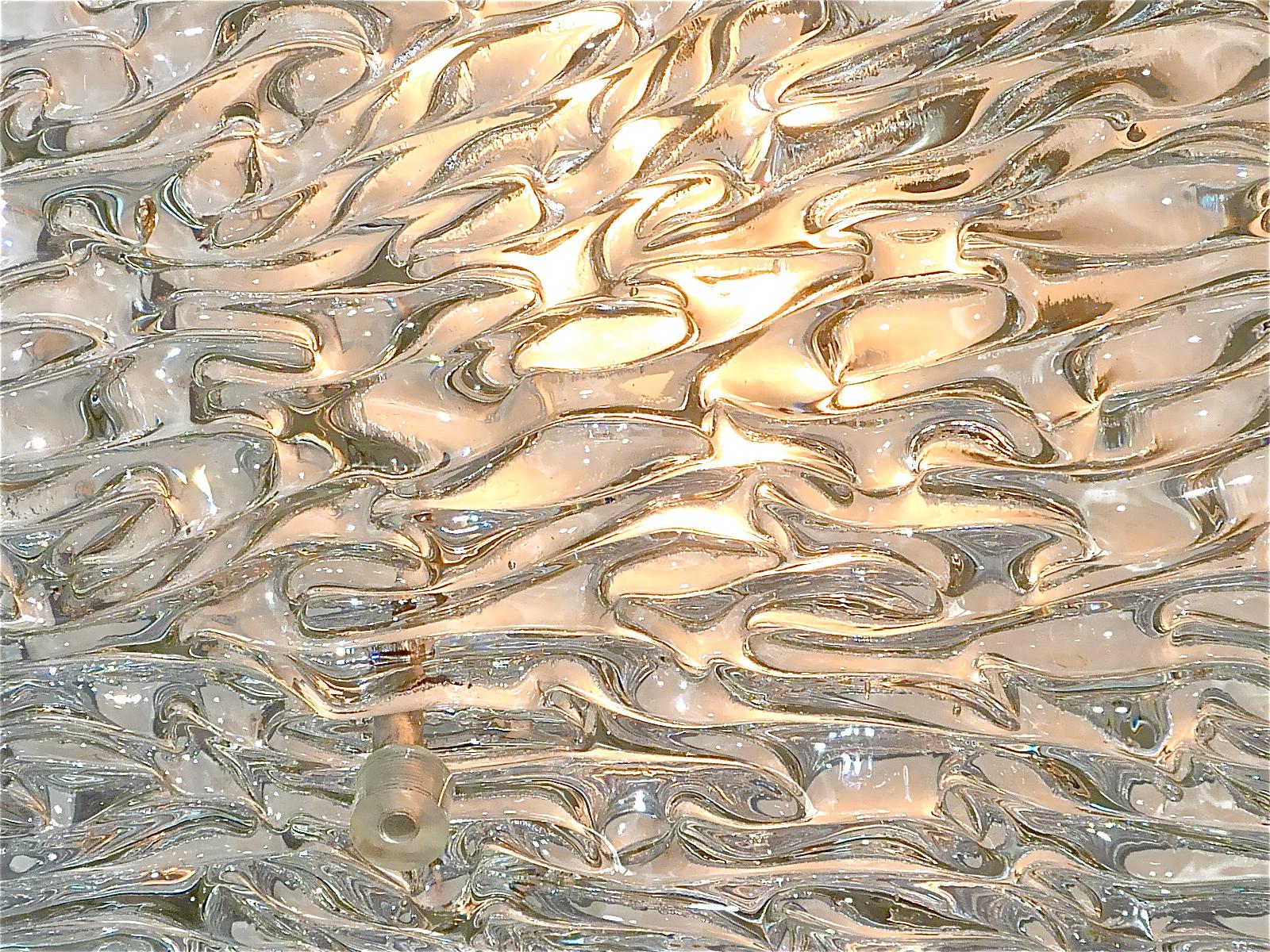 Large J.T. Kalmar Flush Mount Wall Light Murano Glass Brass White Metal 1960s For Sale 8