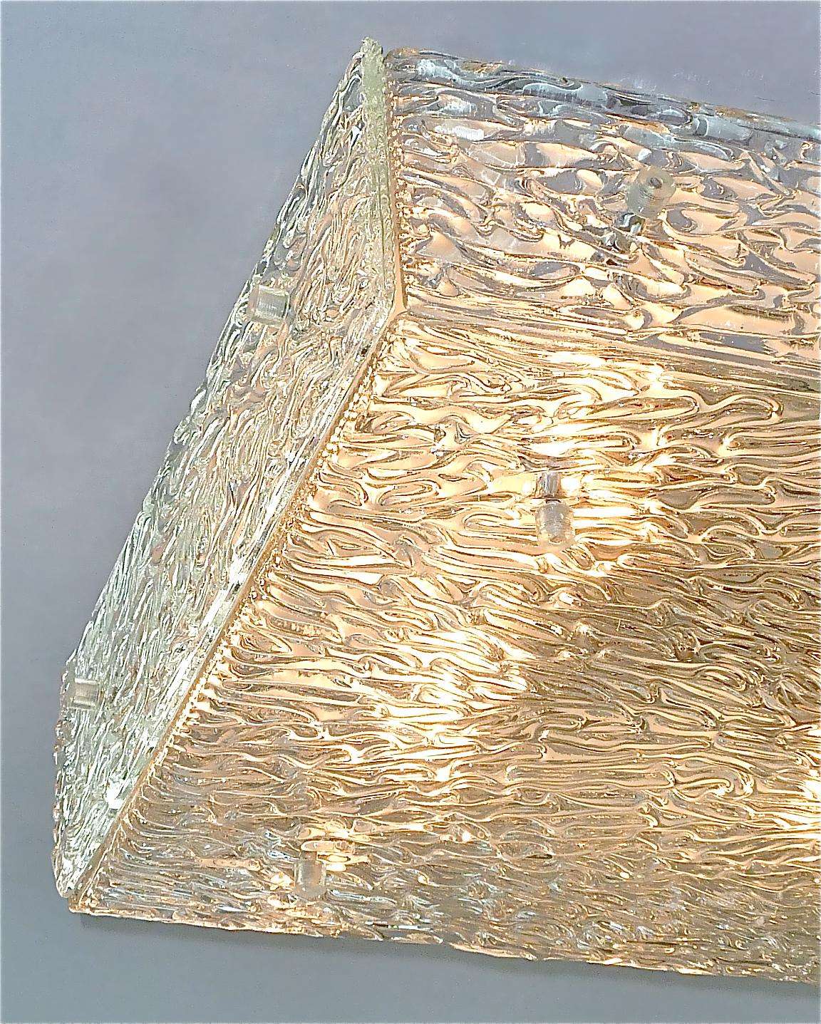 Large J.T. Kalmar Flush Mount Wall Light Murano Glass Brass White Metal 1960s For Sale 8