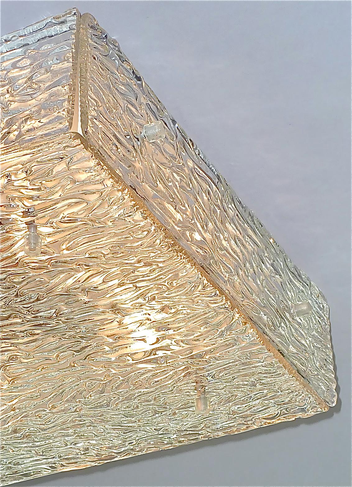 Large J.T. Kalmar Flush Mount Wall Light Murano Glass Brass White Metal 1960s For Sale 10