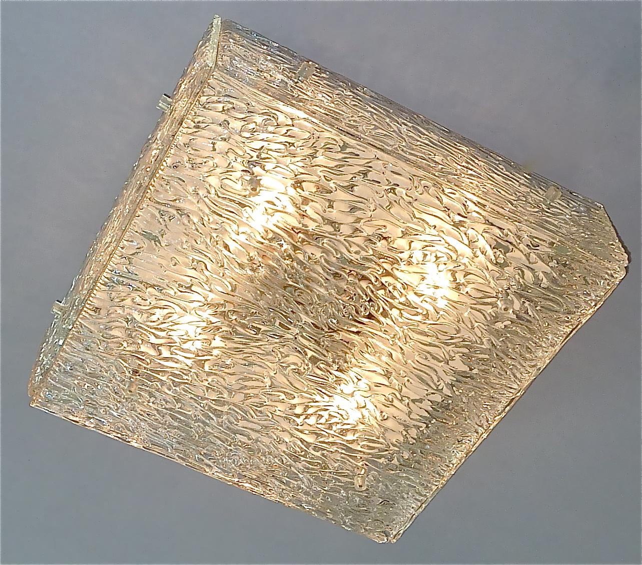 Large J.T. Kalmar Flush Mount Wall Light Murano Glass Brass White Metal 1960s For Sale 10