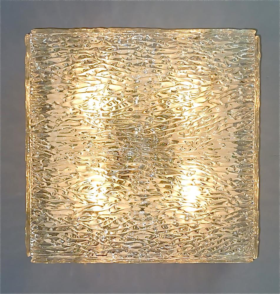 Large J.T. Kalmar Flush Mount Wall Light Murano Glass Brass White Metal 1960s For Sale 12