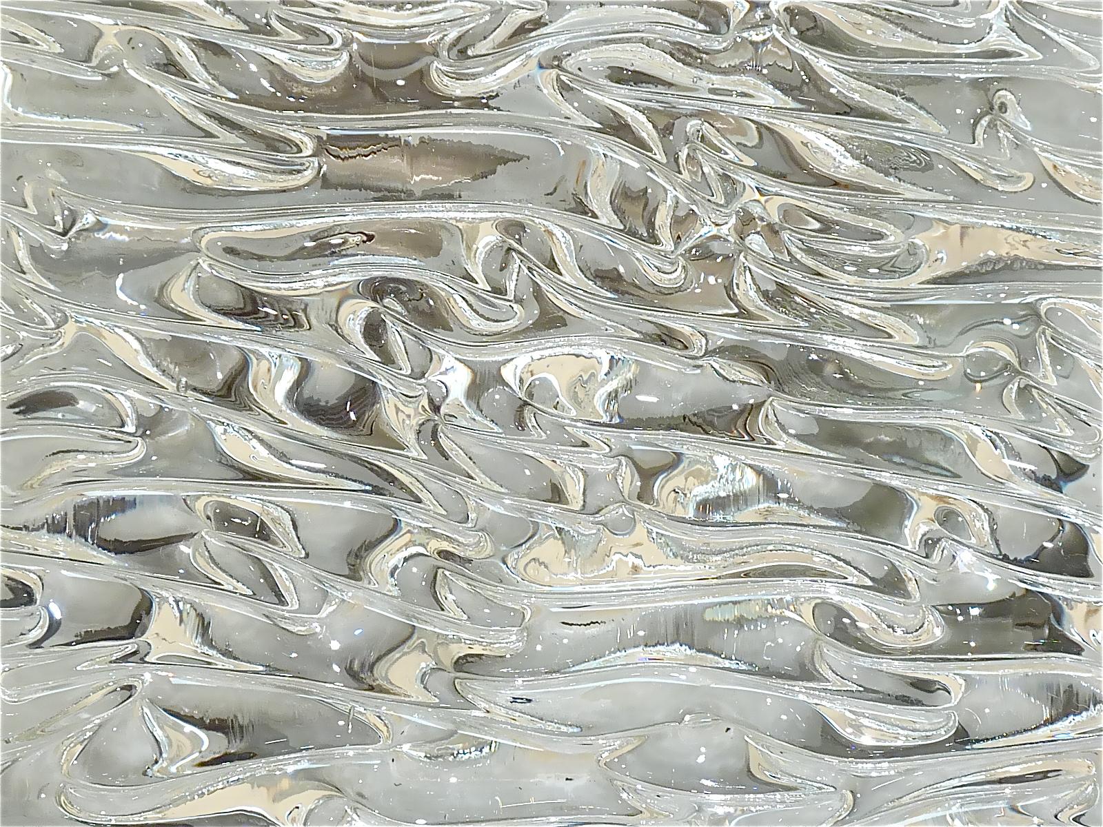Mid-Century Modern Large J.T. Kalmar Flush Mount Wall Light Murano Glass Brass White Metal 1960s For Sale