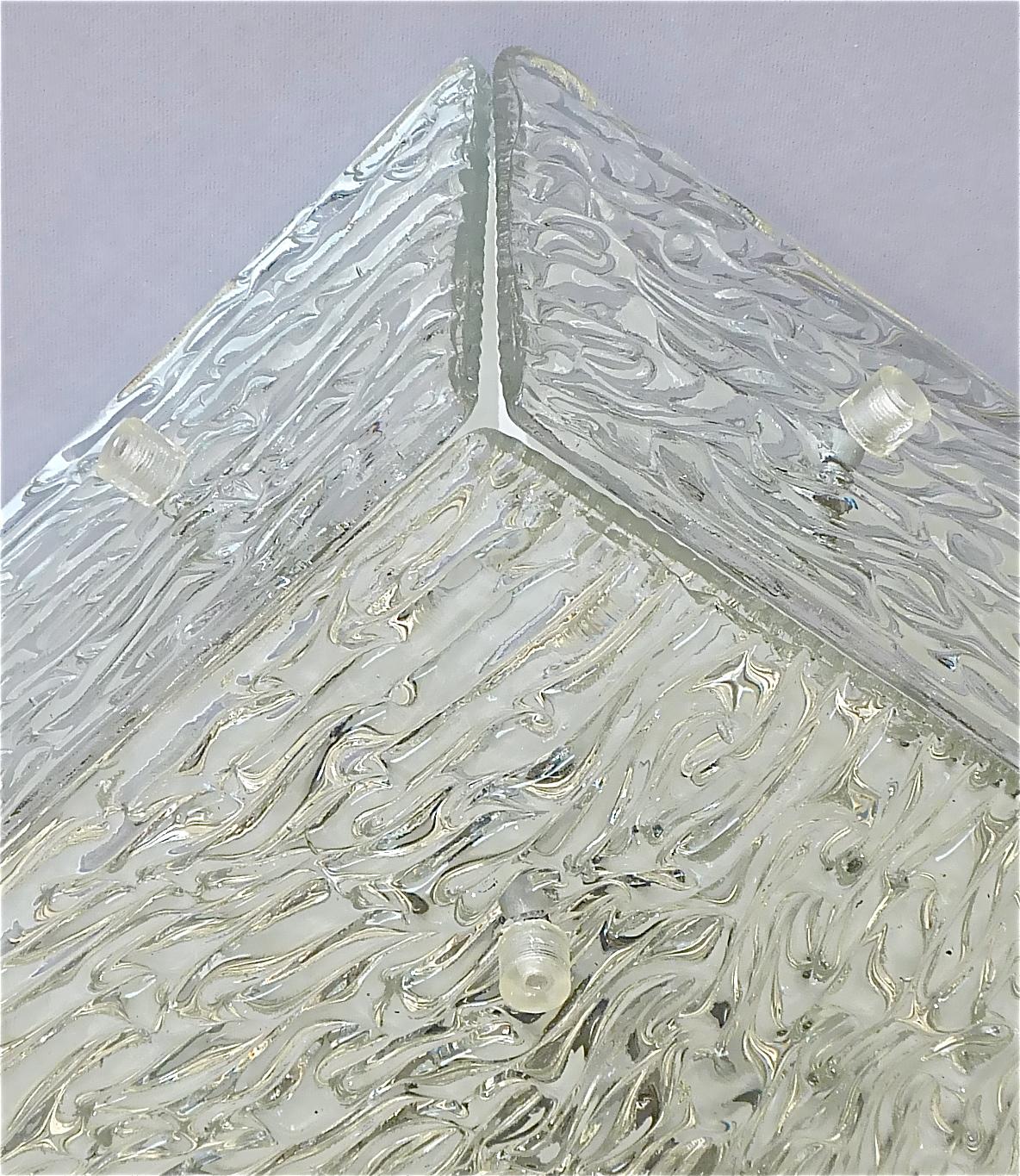 Austrian Large J.T. Kalmar Flush Mount Wall Light Murano Glass Brass White Metal 1960s For Sale