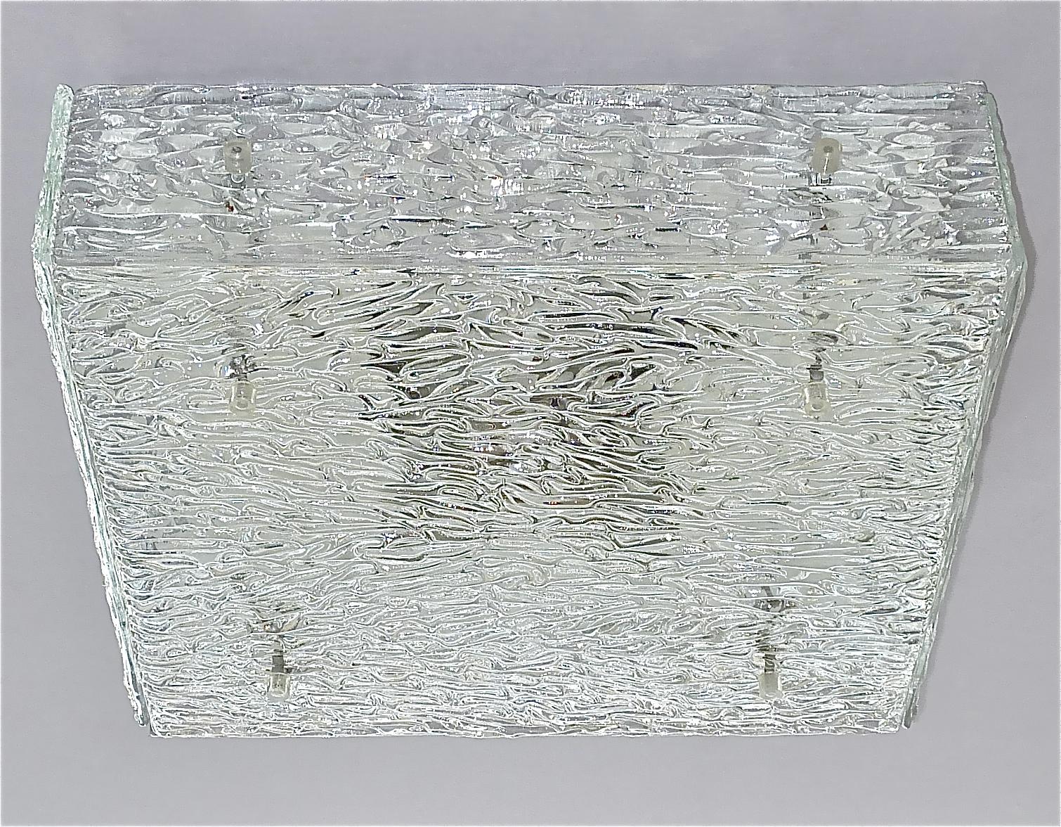 Large J.T. Kalmar Flush Mount Wall Light Murano Glass Brass White Metal 1960s In Good Condition For Sale In Nierstein am Rhein, DE