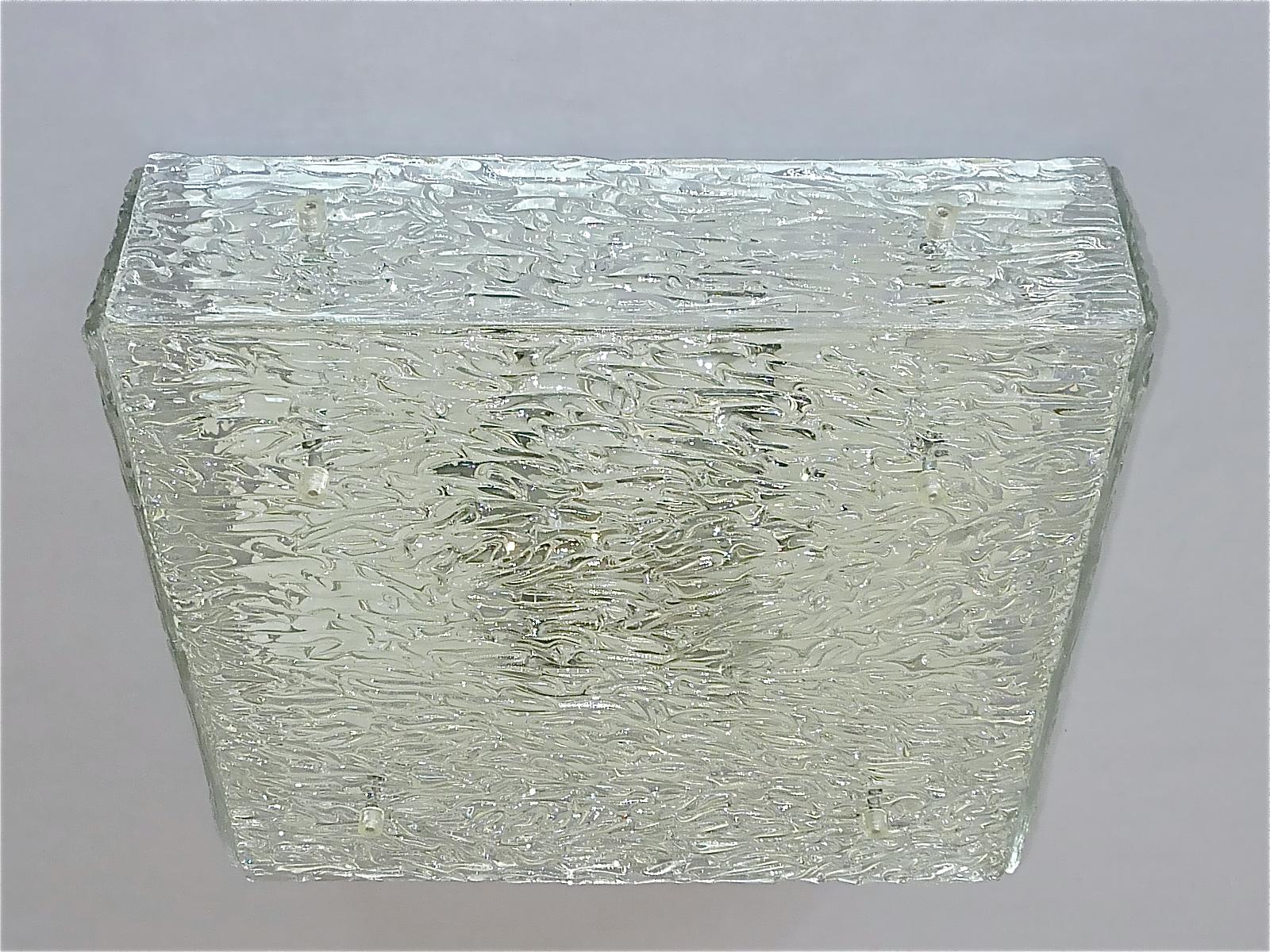 Mid-20th Century Large J.T. Kalmar Flush Mount Wall Light Murano Glass Brass White Metal 1960s For Sale