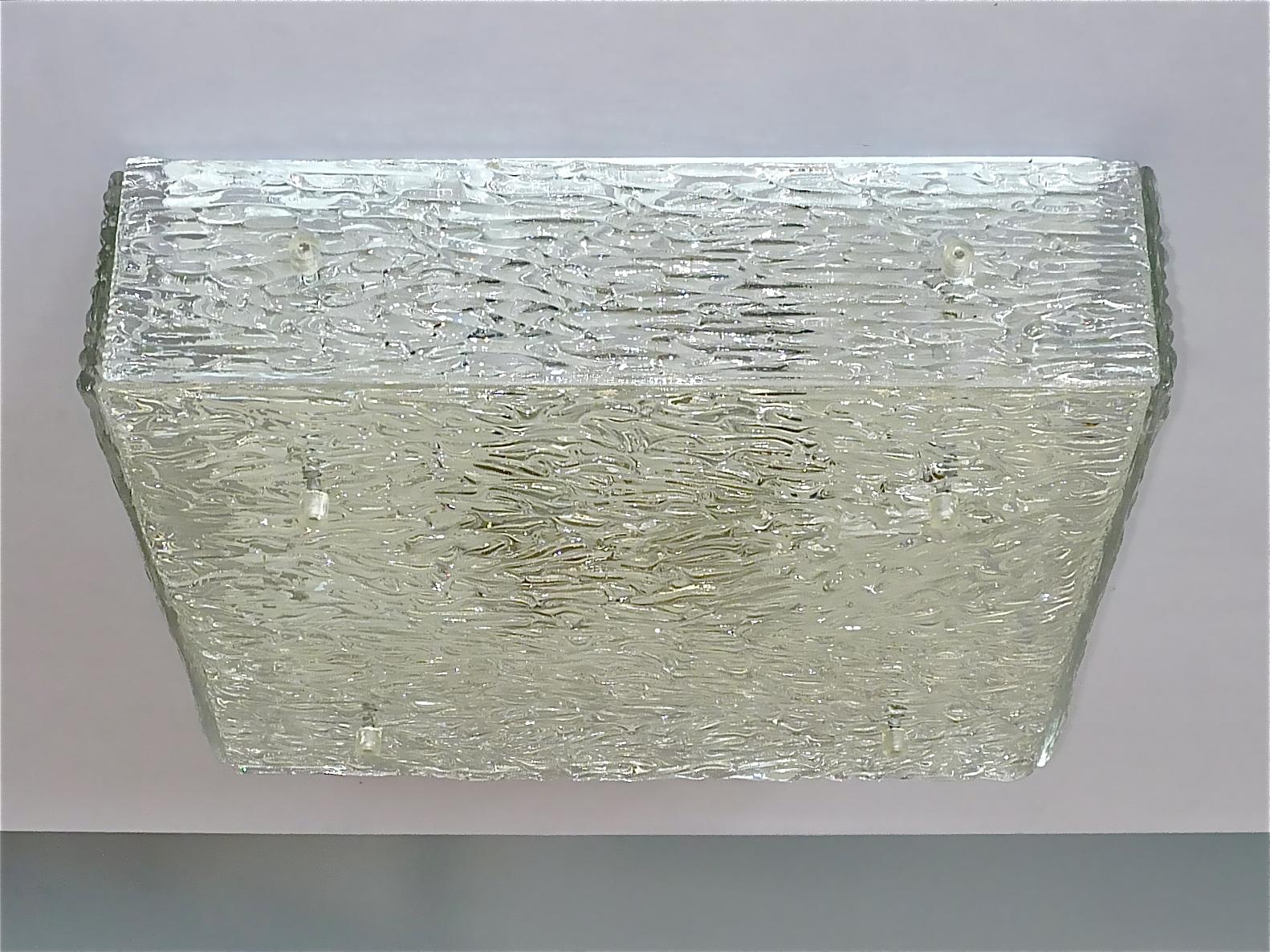Large J.T. Kalmar Flush Mount Wall Light Murano Glass Brass White Metal 1960s For Sale 1
