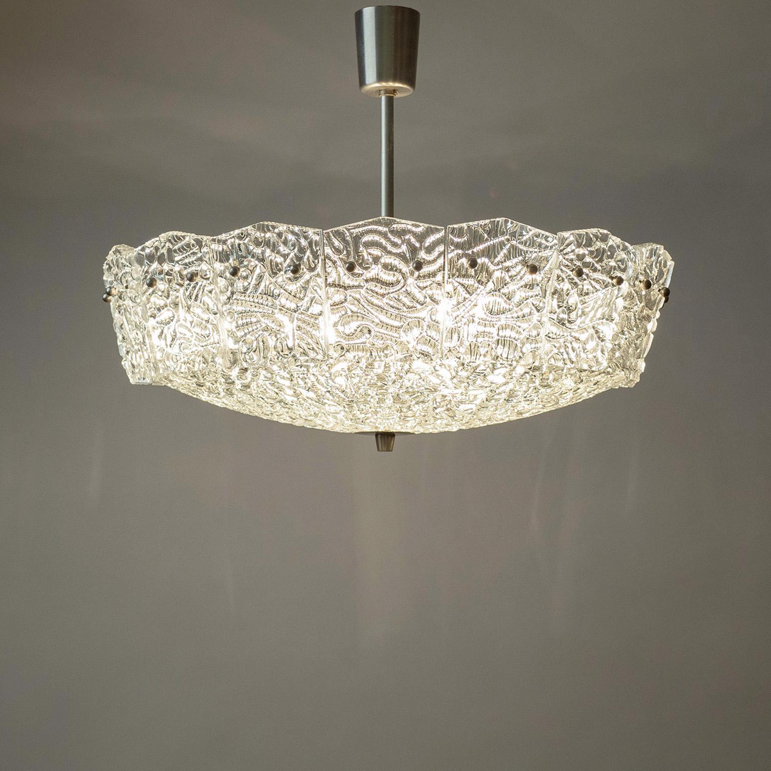 Austrian Large J.T. Kalmar Glass Ceiling Light, 1950s For Sale