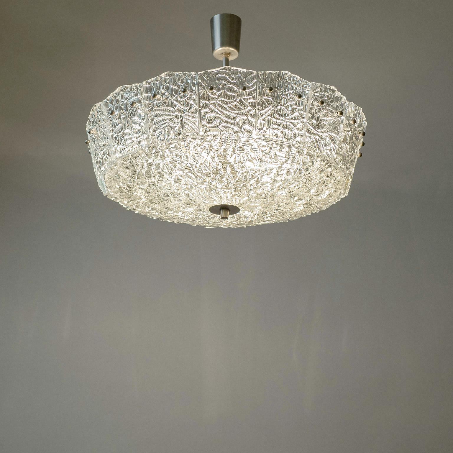 Mid-20th Century Large J.T. Kalmar Glass Ceiling Light, 1950s For Sale