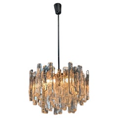 Große JT Kalmar Ice Pendelleuchte aus mattiertem Glas und Chrom, Österreich 1960er Jahre