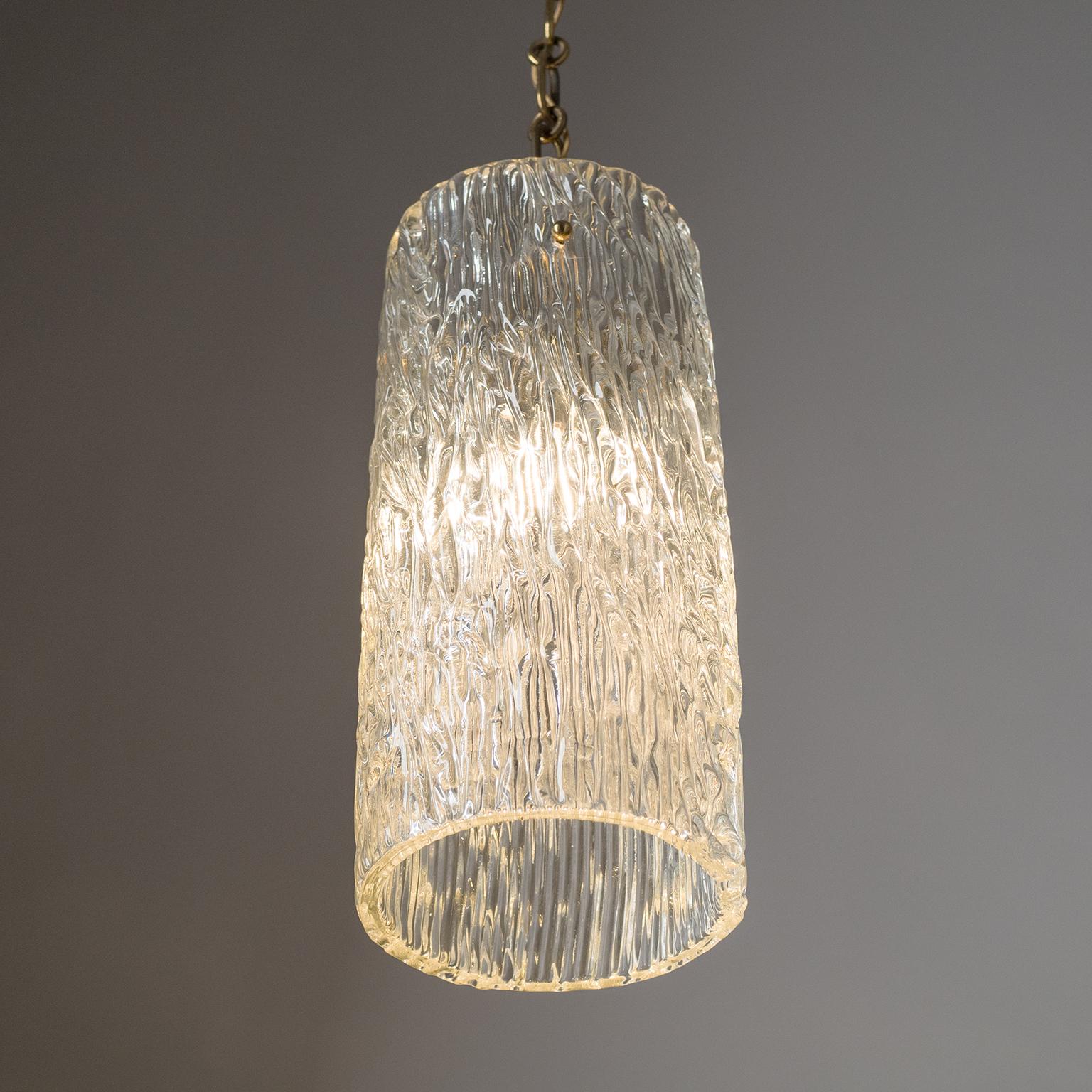 Austrian Large J.T. Kalmar Textured Glass Pendant, circa 1950 For Sale