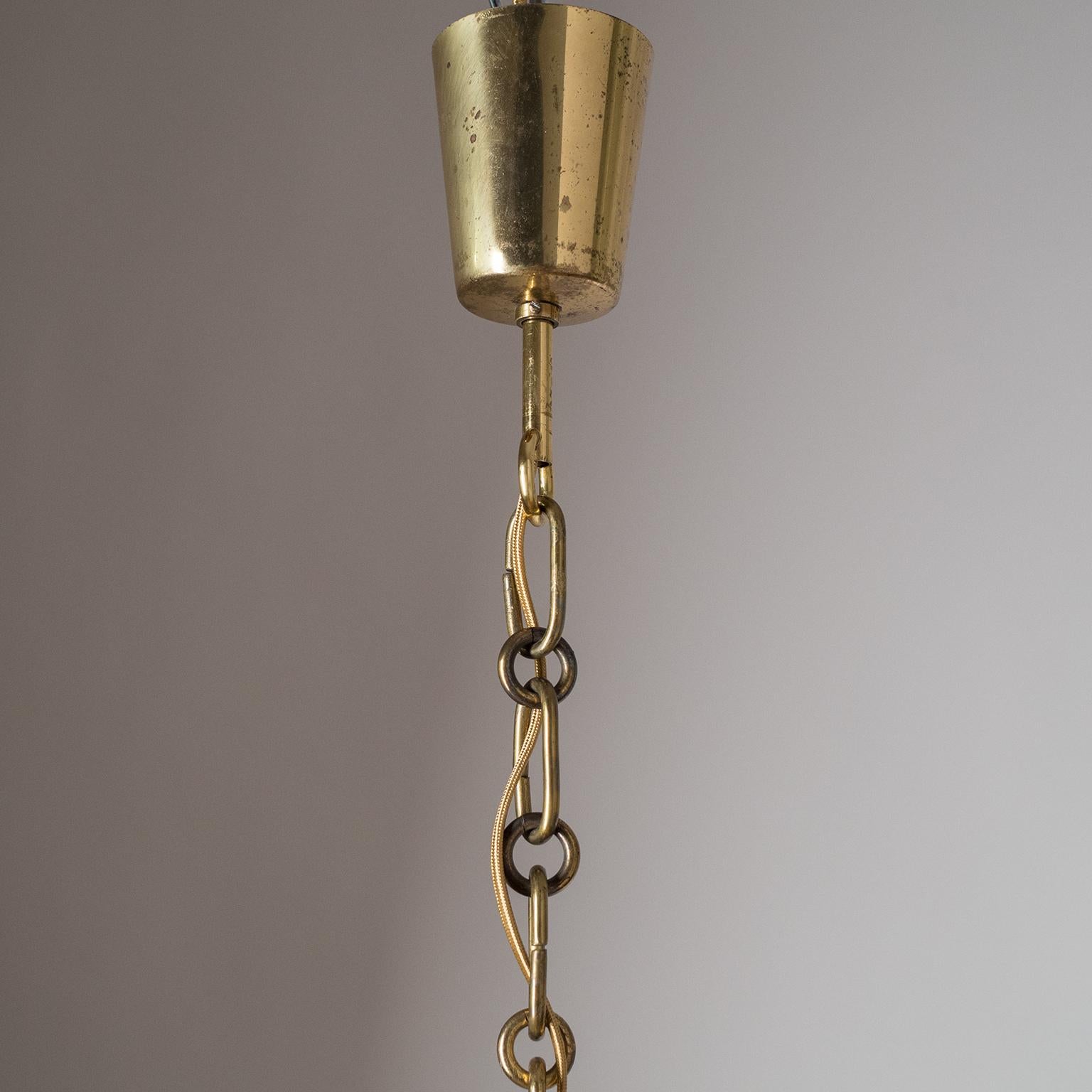 Brass Large J.T. Kalmar Textured Glass Pendant, circa 1950 For Sale